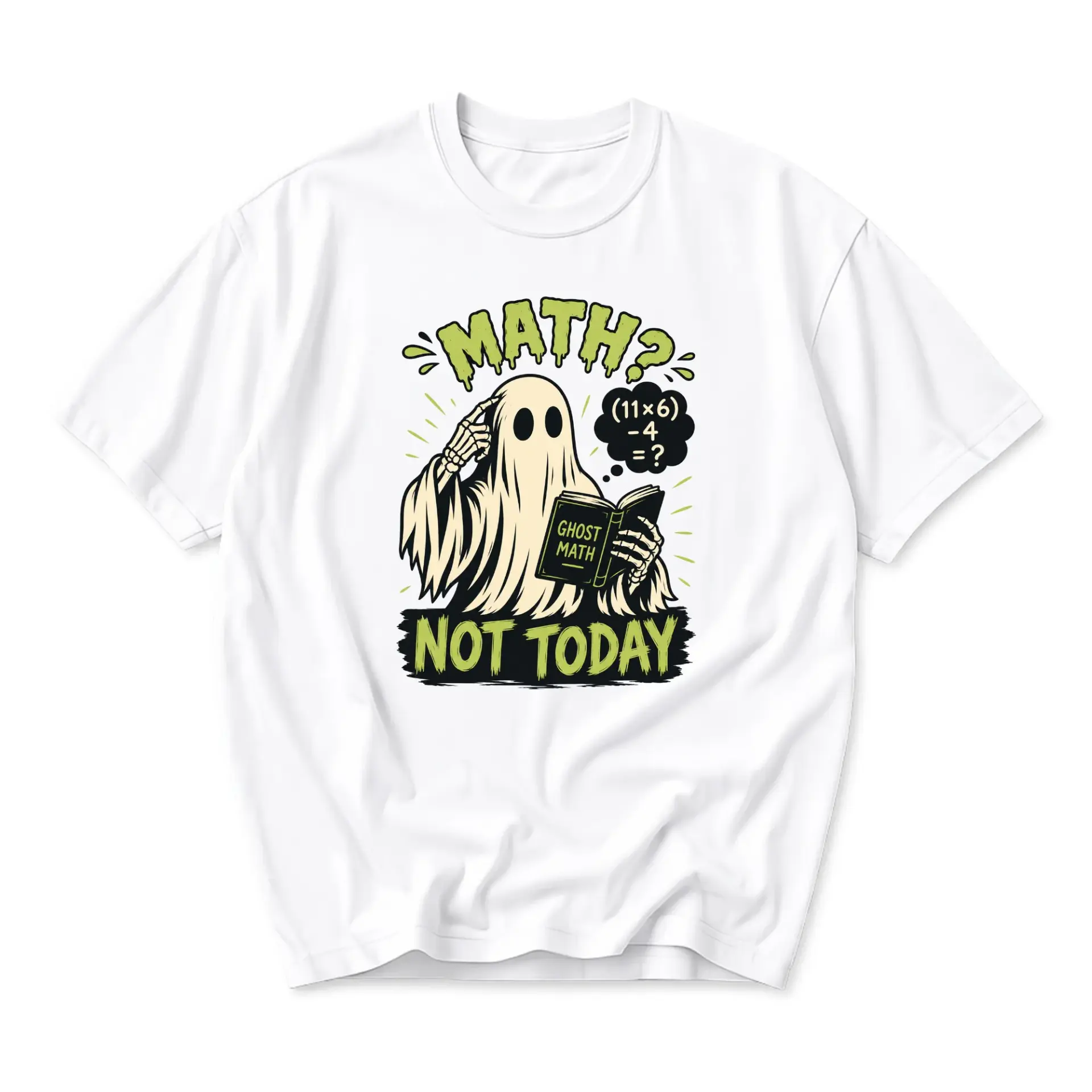 Funny Shirt Math Not Today Ghost Graphic Tee Retro Style Unisex Crew Neck Casual Cotton Blend Short Sleeve Top