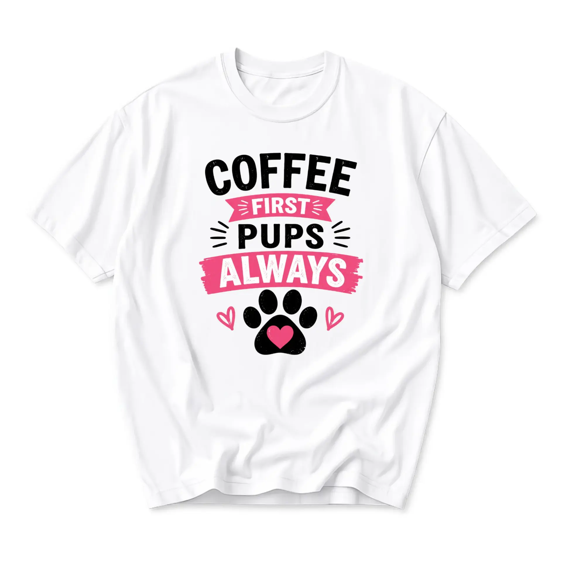 Graphic Tee Coffee First Pups Always Unisex Crew Neck T-Shirt Soft Cotton