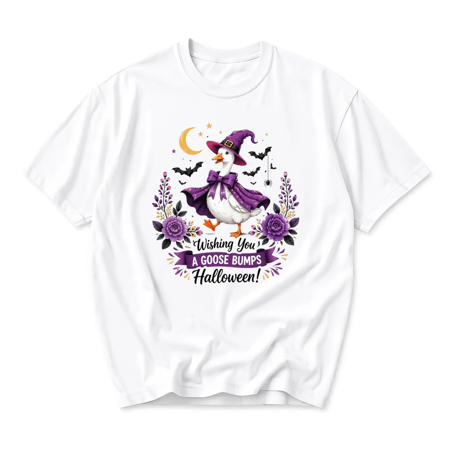 Funny Shirt Wishing You a Goose Bumps Halloween Graphic Tee Casual Unisex Crew Neck Holiday Apparel for Fall Season