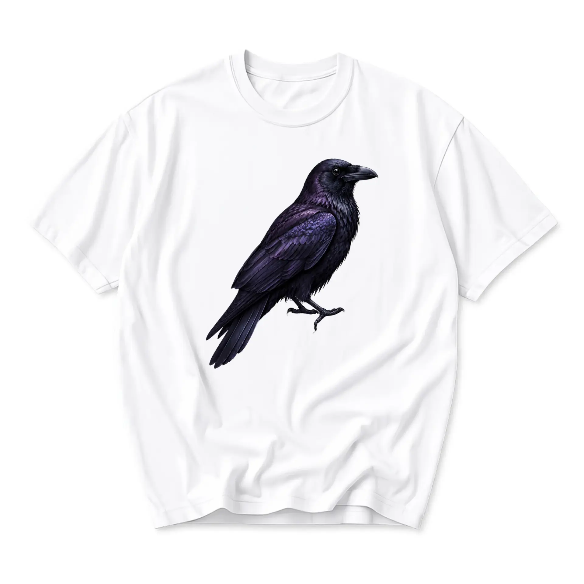 Graphic Tee Raven Illustration Unisex Crew Neck Casual Cotton Blend Short Sleeve Shirt for Everyday Wear