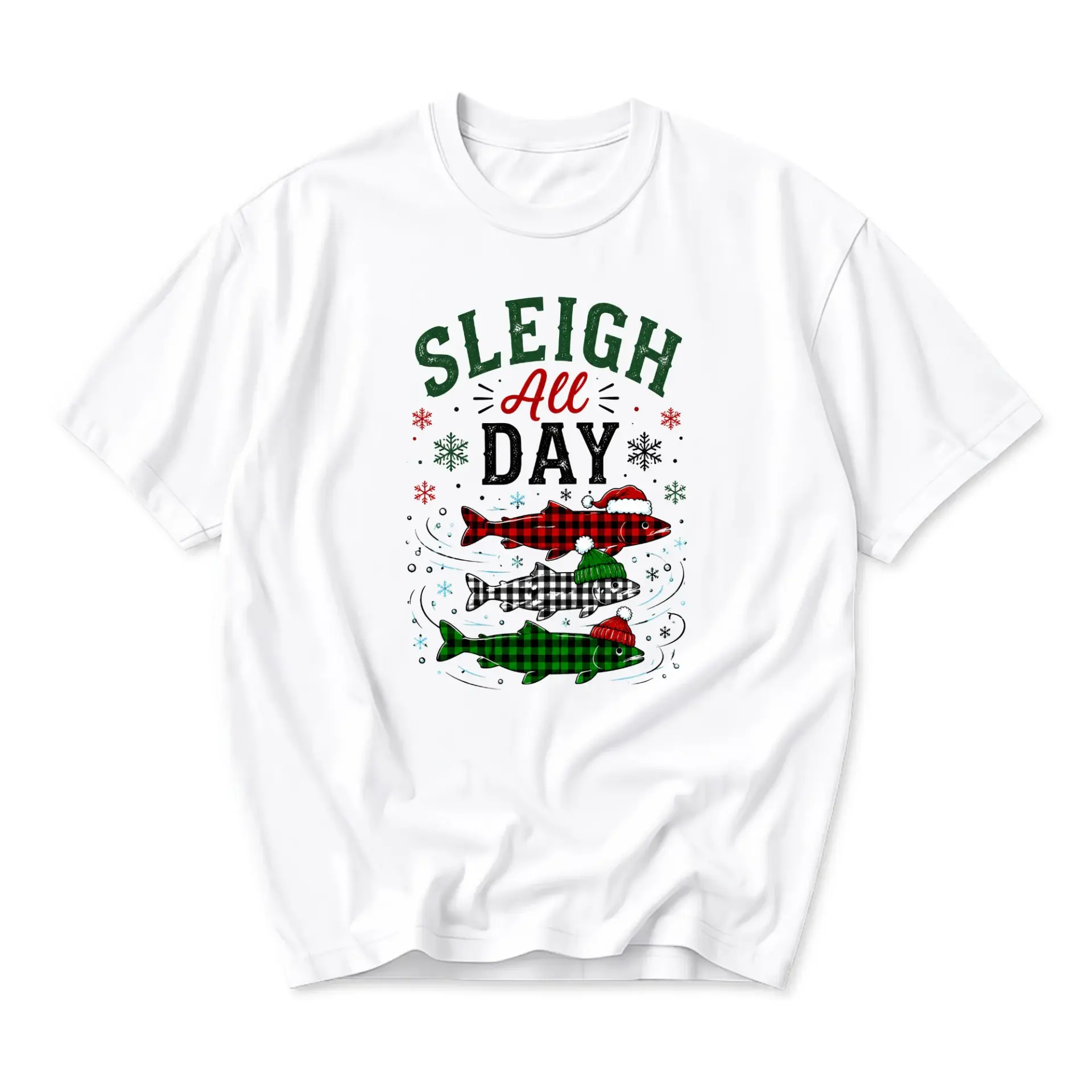 Funny Shirt Sleigh All Day Graphic Tee Unisex Casual Holiday Crew Neck Short Sleeve Soft Cotton T-Shirt