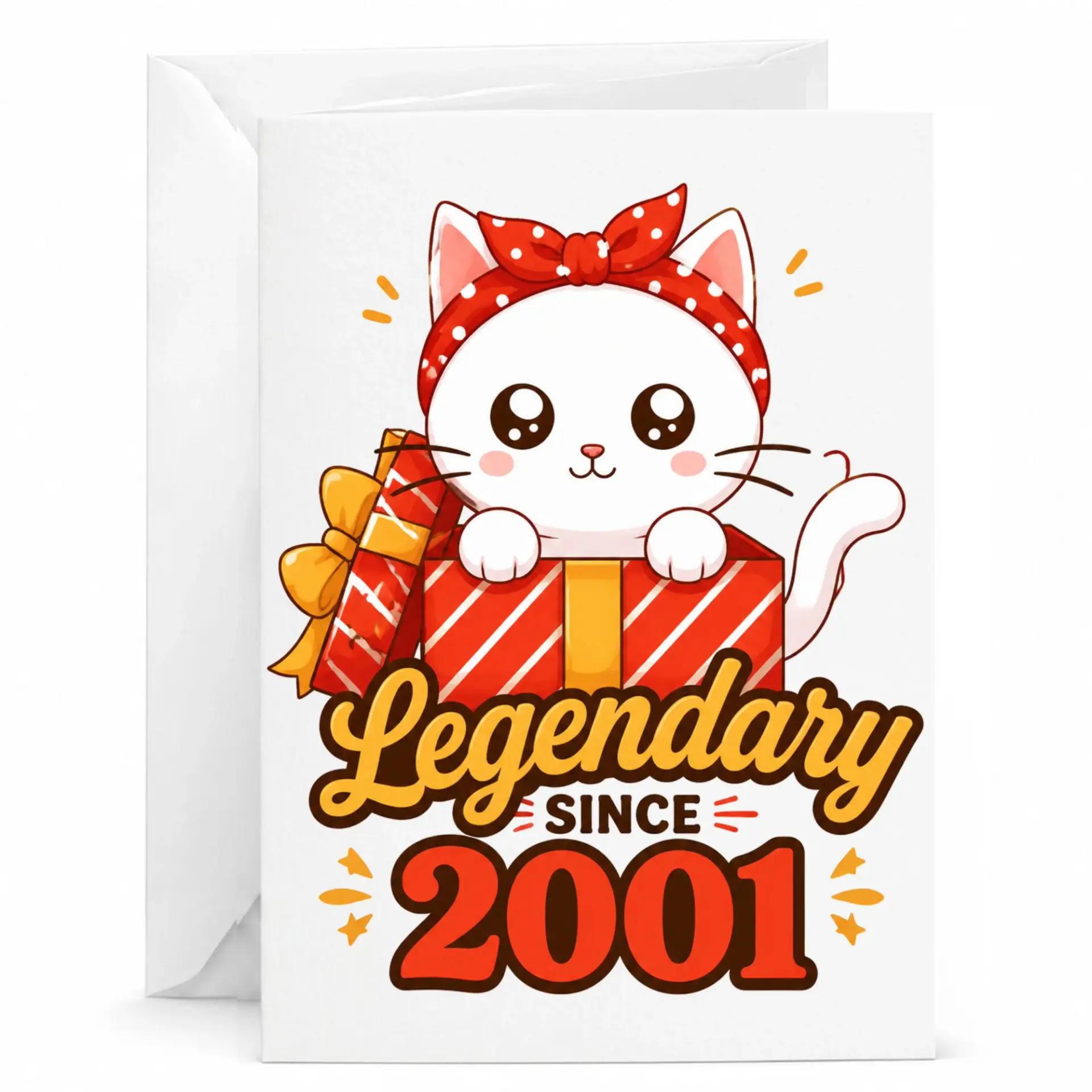 Birthday Card Legendary Since 2001 Cute Cat Gift Funny Greetings for Milestone Birthday Celebration Folded Card