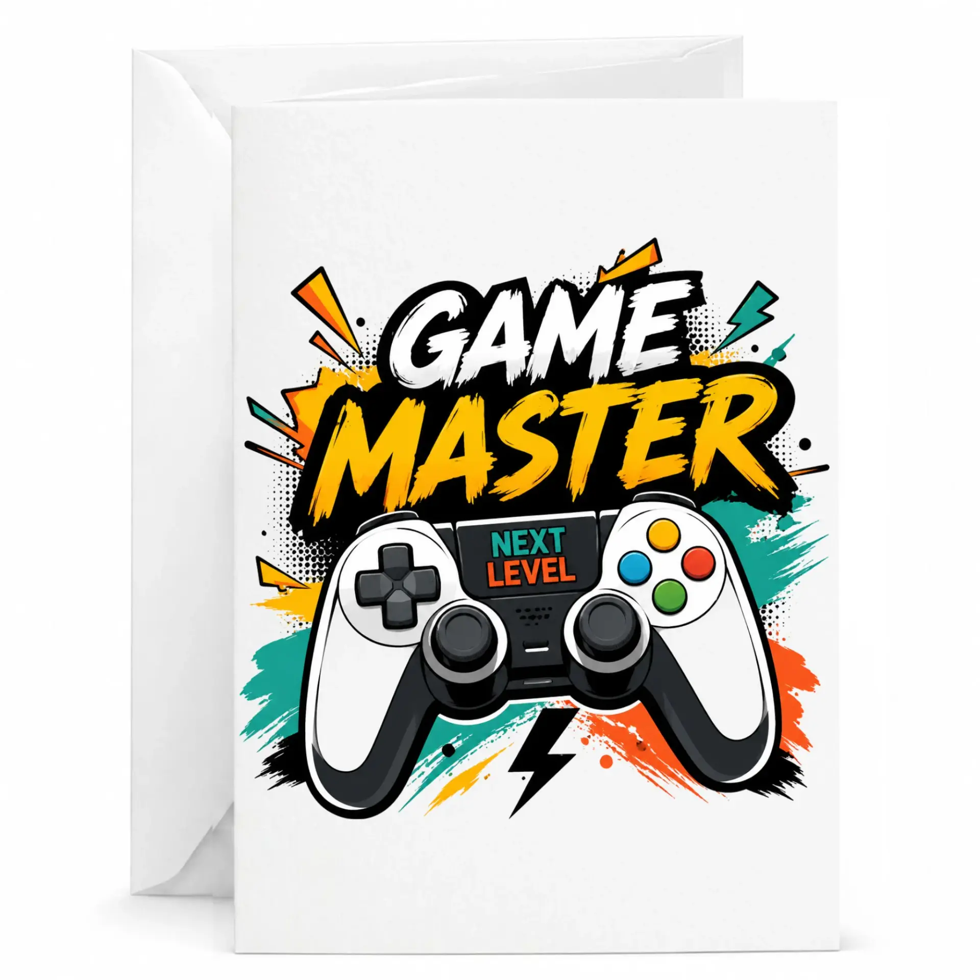Funny Game Master Greeting Card for Gamers Enthusiasts and Video Game Lovers, Enthusiastic Gaming Themed Stationery