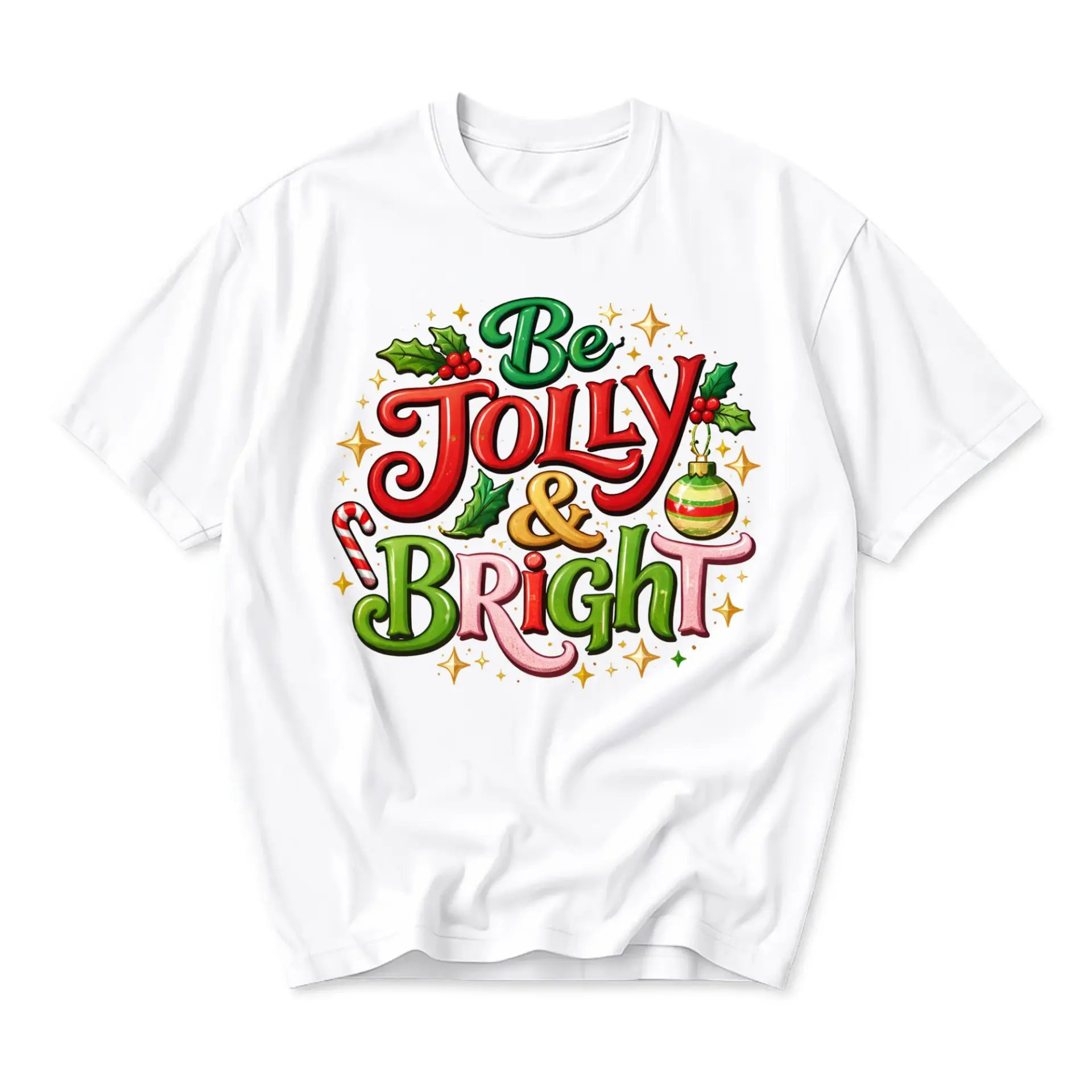 Graphic Tee Be Jolly and Bright Holiday Seasonal Print Unisex Crew Neck