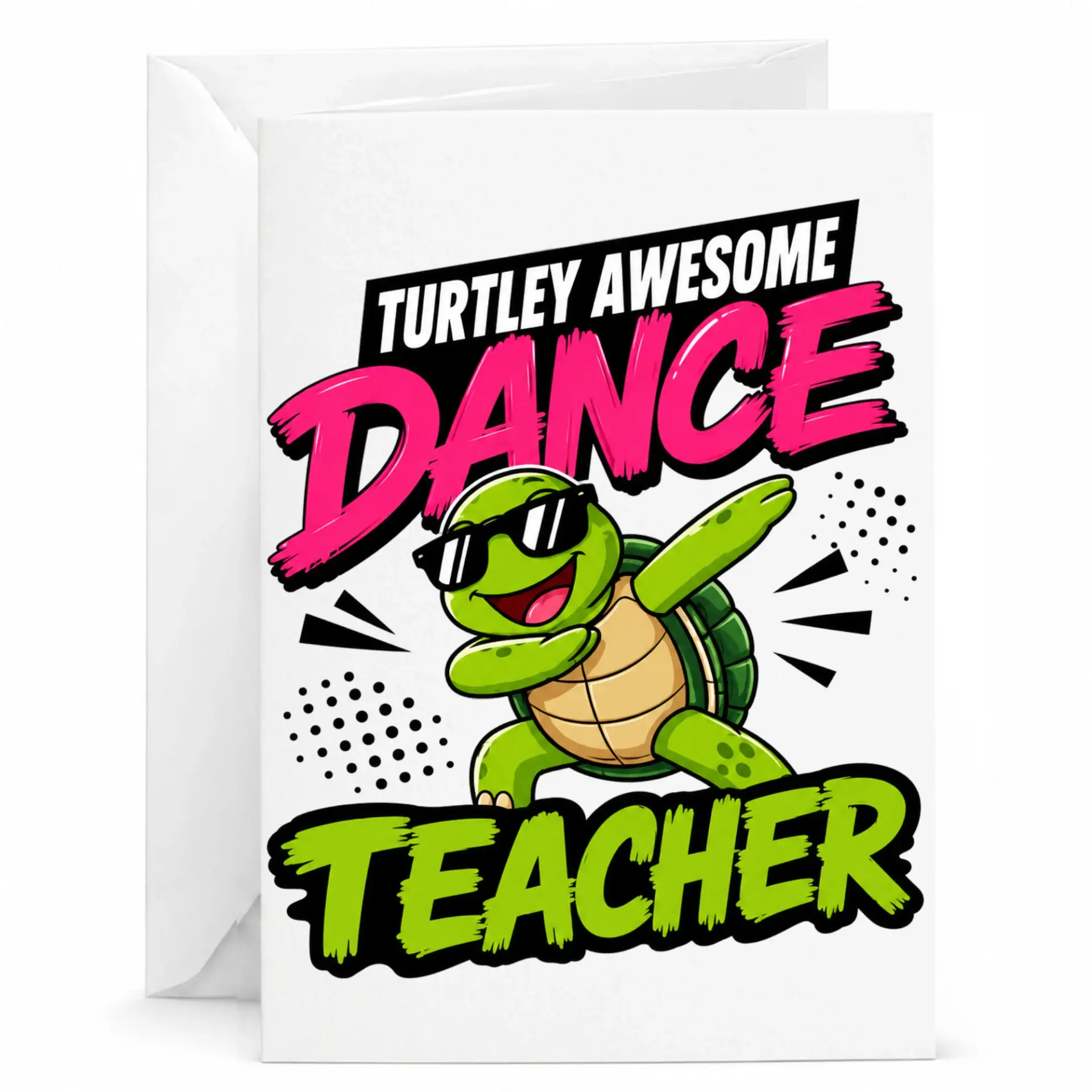 Funny Awesome Greeting Card with Envelope Humorous Sea Turtle Illustration Design for Instructors