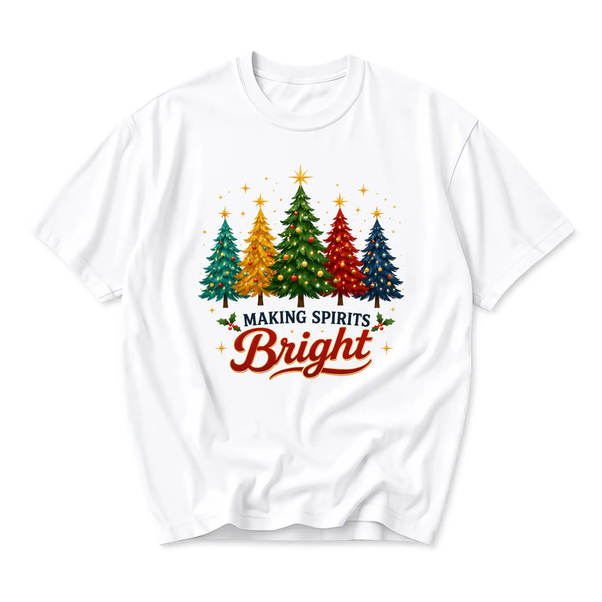 T-shirt Making Spirits Bright Christmas Tree Graphic Tee Unisex Casual Crew
