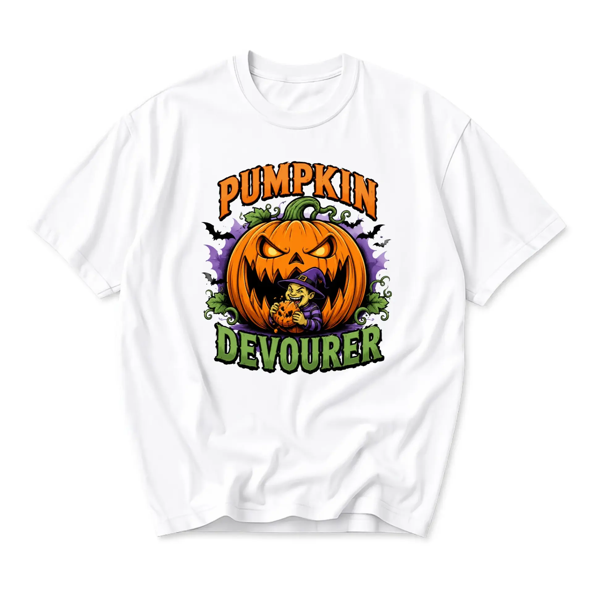 Graphic Tee Pumpkin Devourer Unisex Shirt Short Sleeve Crew Neck Seasonal Halloween Holiday Apparel Casual Top