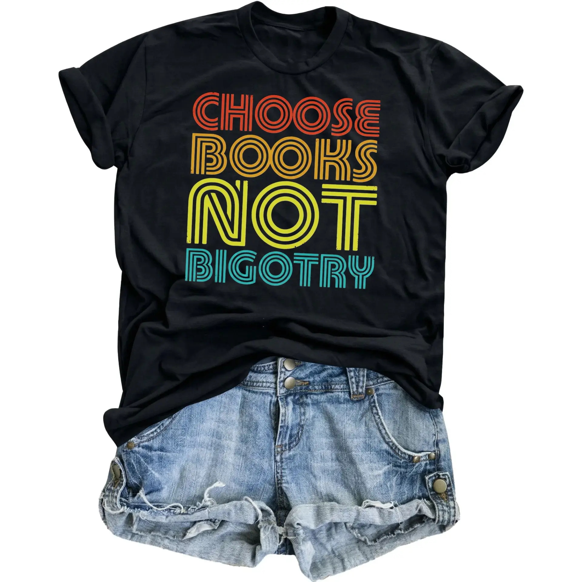 Graphic Tee Choose Books Not Bigotry Unisex T-Shirt Retro Style Vintage Inspired Reading Literary Apparel