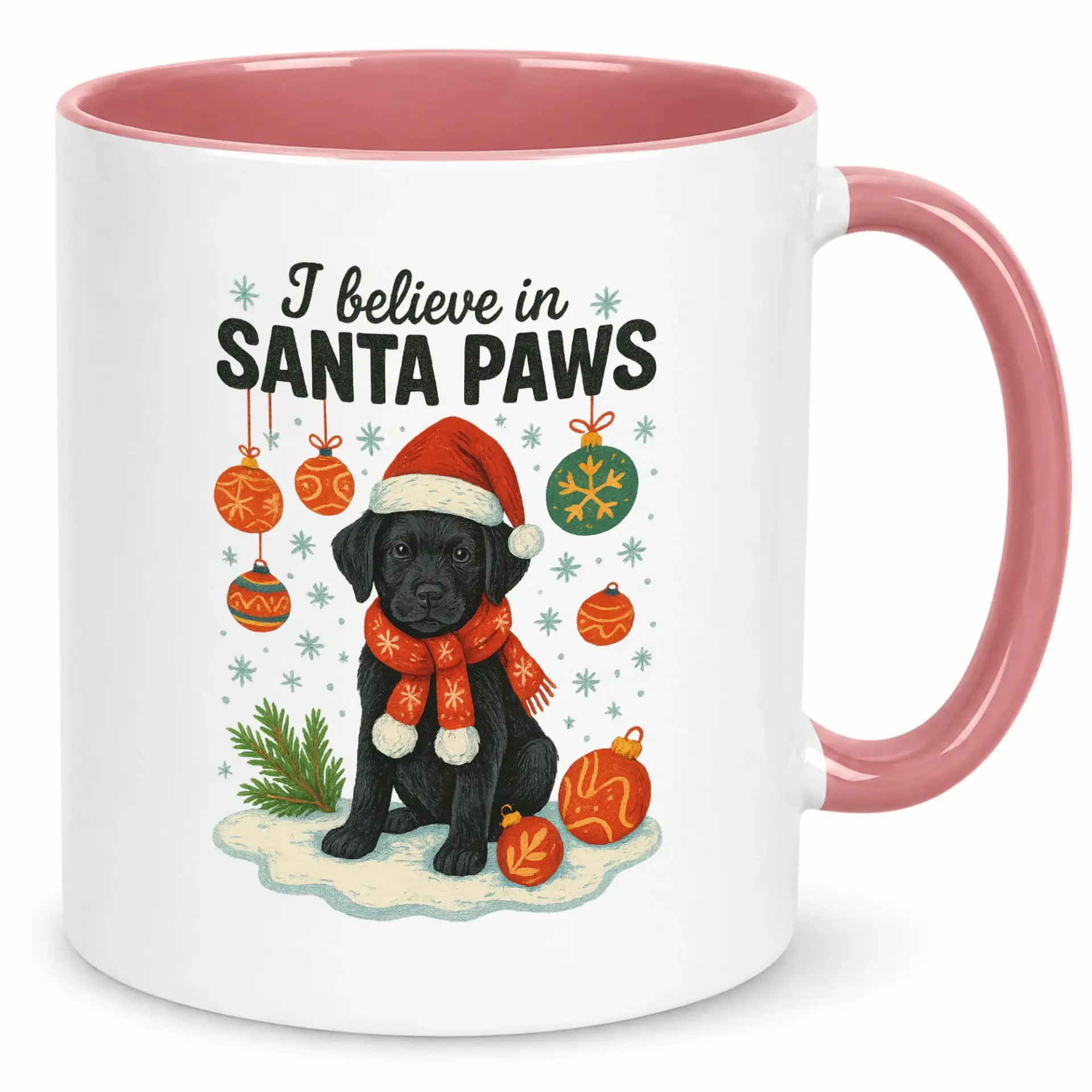 Funny Dog Christmas Coffee Mug for Pet Lovers, Adorable Black Labrador Puppy "santa Paws" Ceramic Tea Cup, Holiday Gift