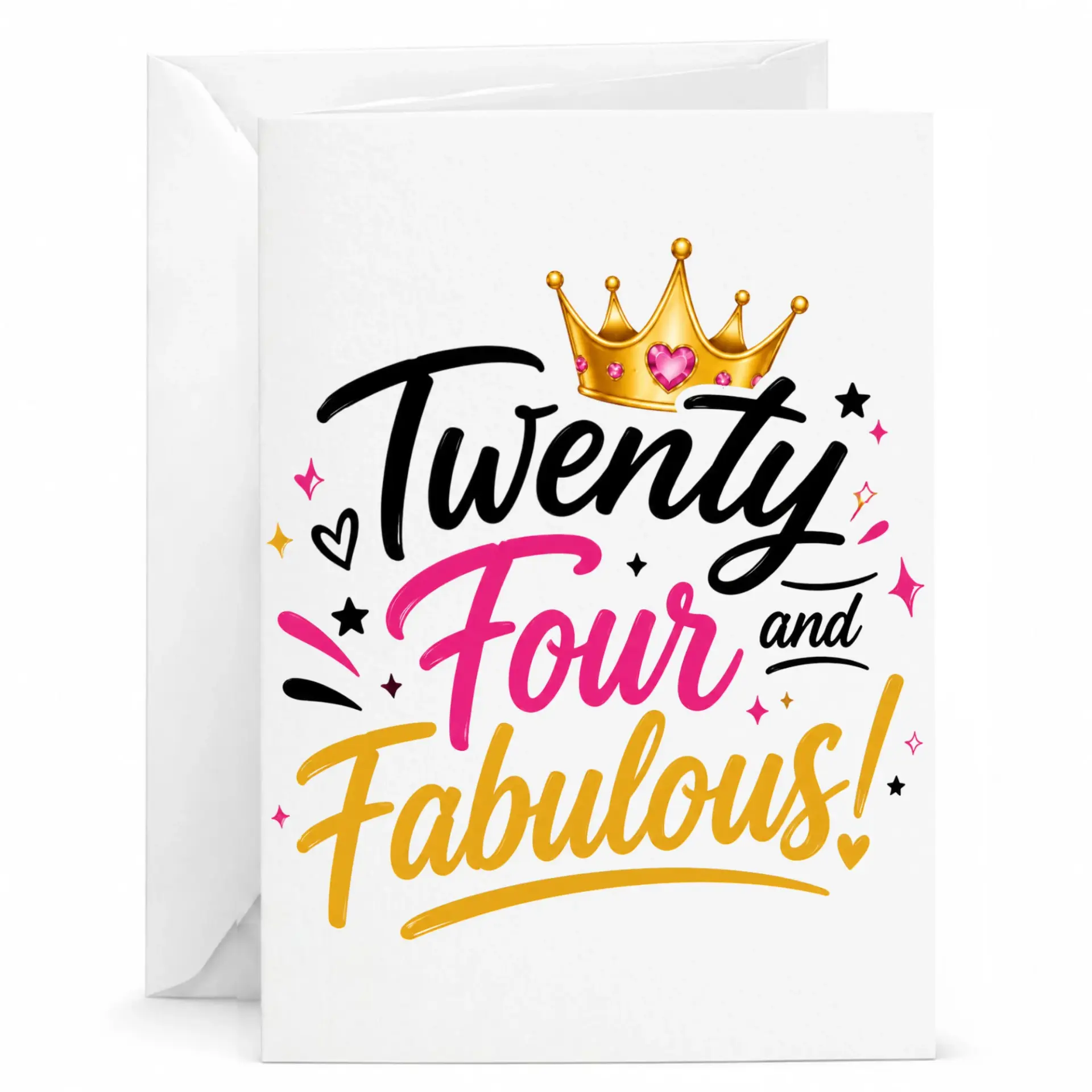 Birthday Card Twenty Four and Fabulous Greeting Card with Golden Crown Illustration for Special Milestone Celebration