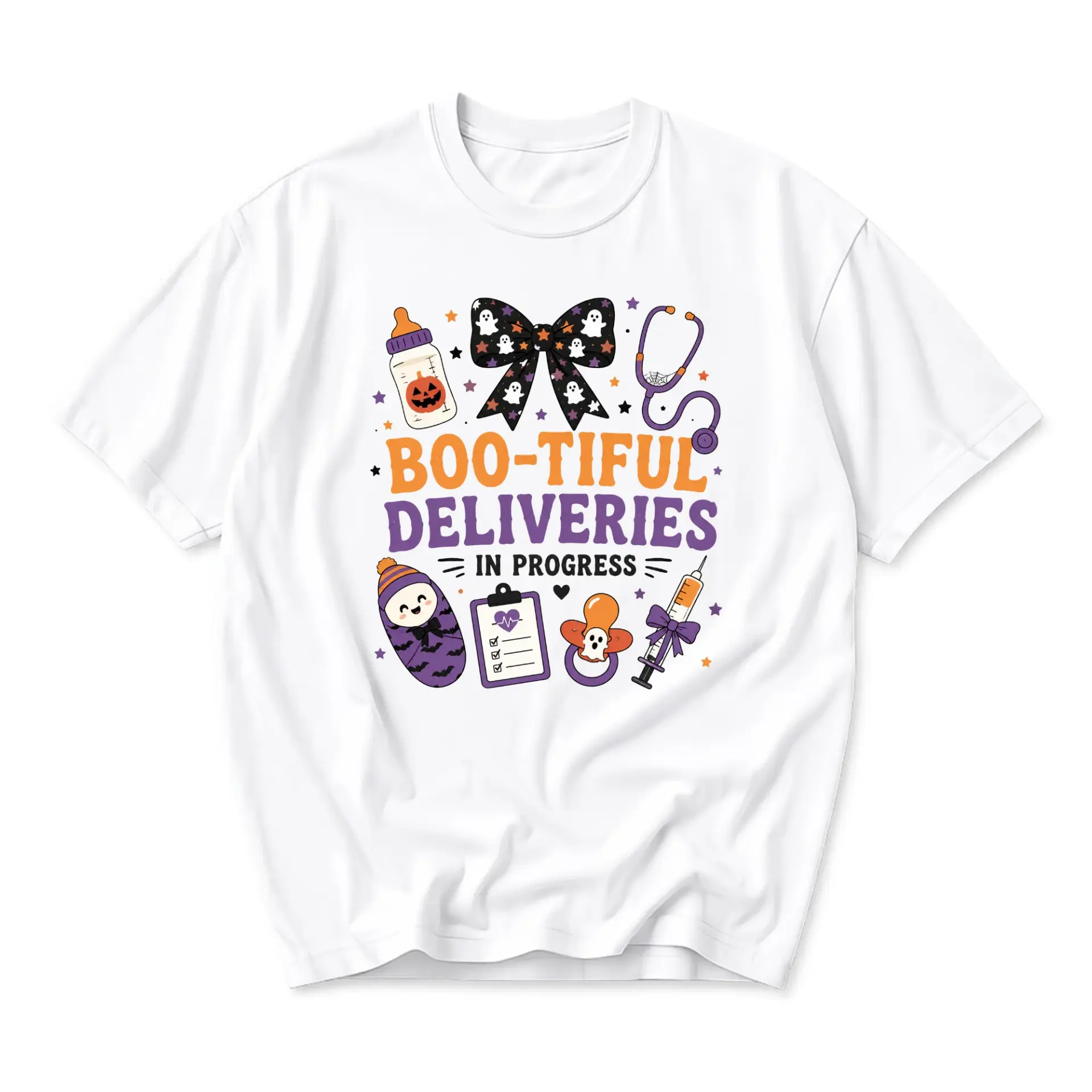 Graphic Tee Boo-Tiful Deliveries in Progress Halloween Themed Shirt for Medical Staff and Labor Professionals