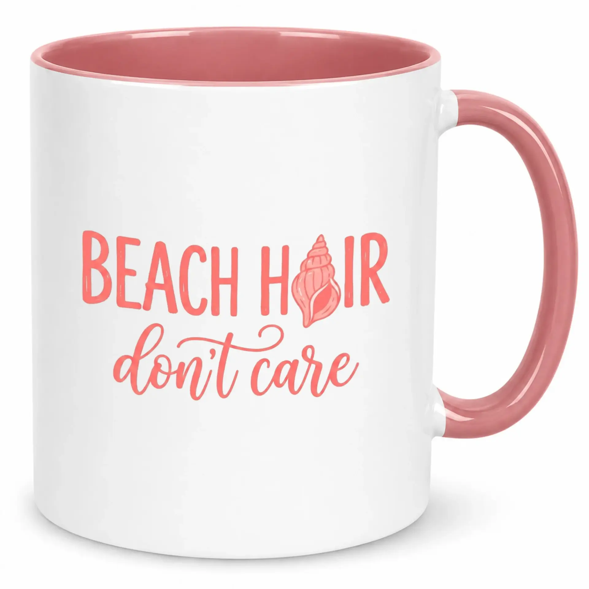 Funny Ceramic Coffee Mug with "beach Hair Don't Care" Seashell Design, Humorous Summer Vacation Theme Novelty Drinkware Gift