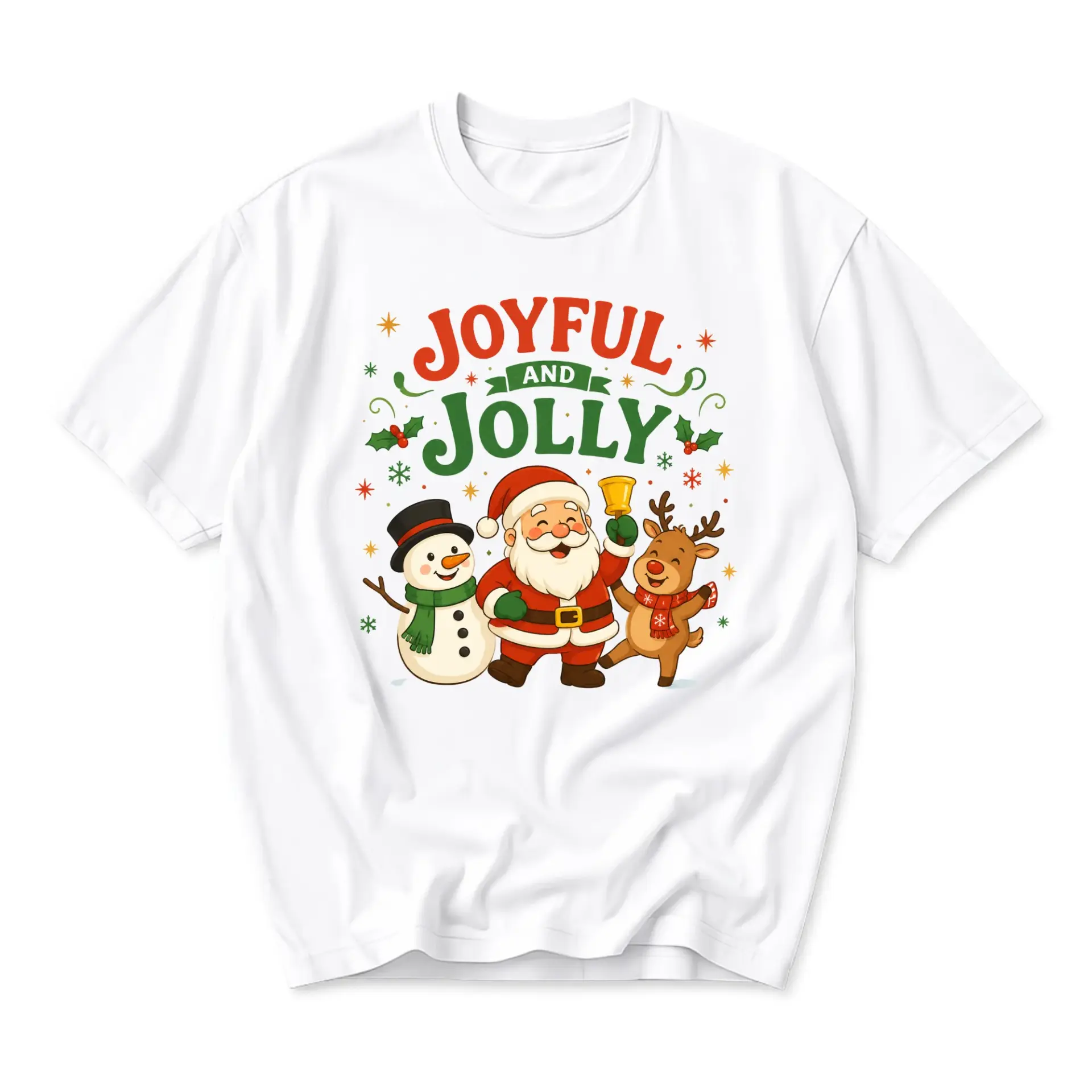 Graphic Tee Joyful and Jolly Holiday Christmas Shirt Unisex Crew Neck Short