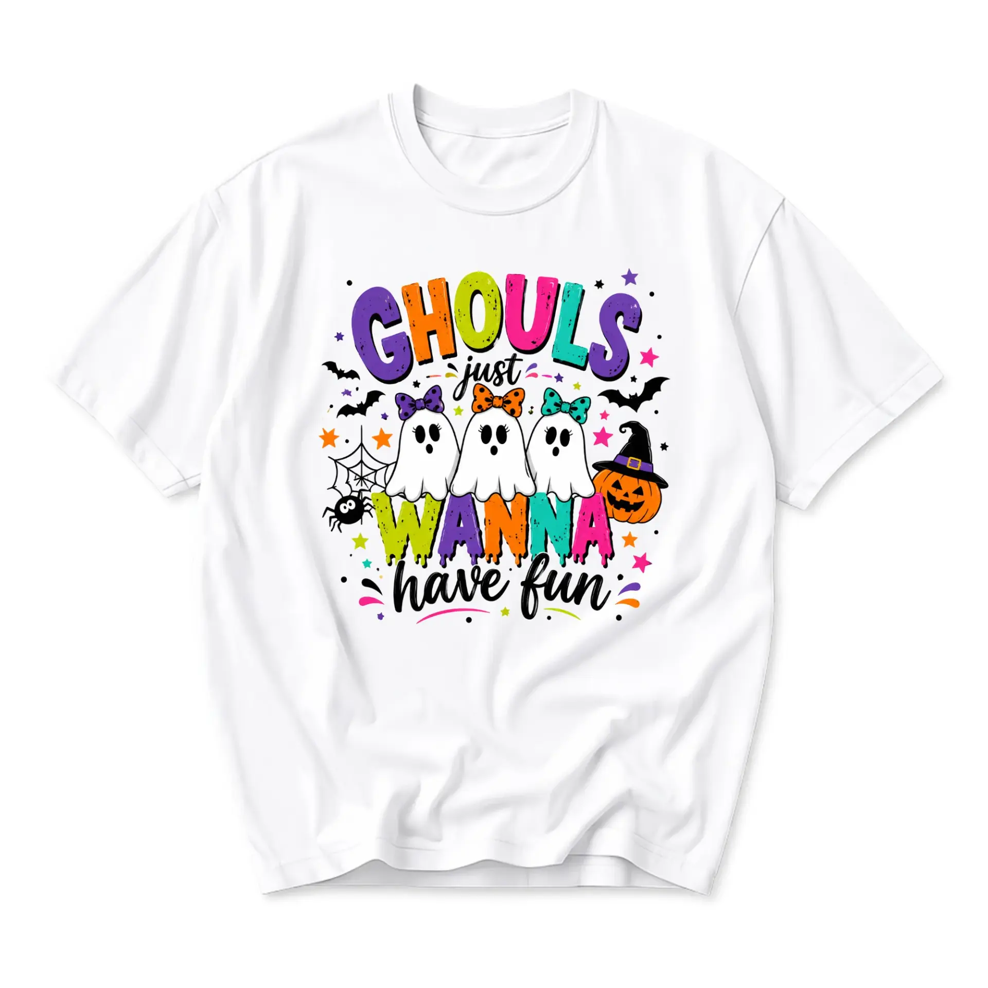 Funny Shirt Ghouls Just Wanna Have Fun Graphic Tee Cute Halloween Ghost Print Unisex Casual Summer Cotton Crew Neck