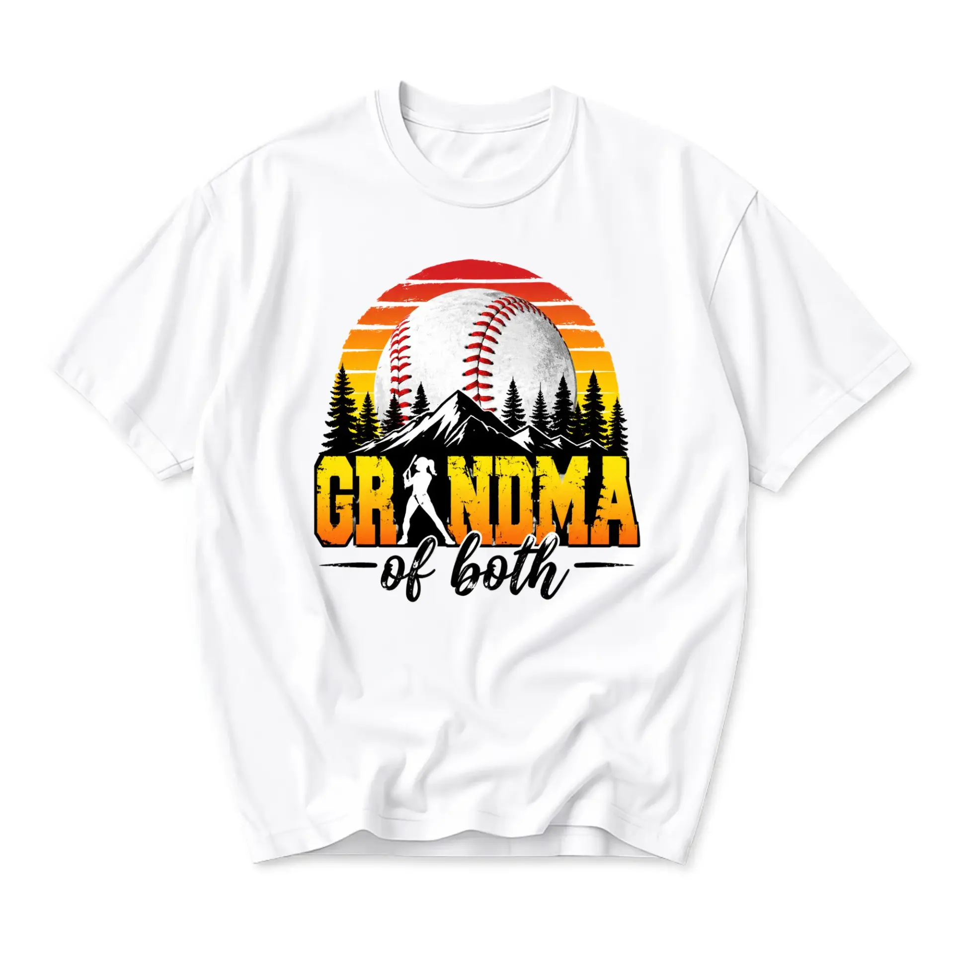 Graphic Tee Grandma of Both Baseball Softball Retro Sunset Mountain Print