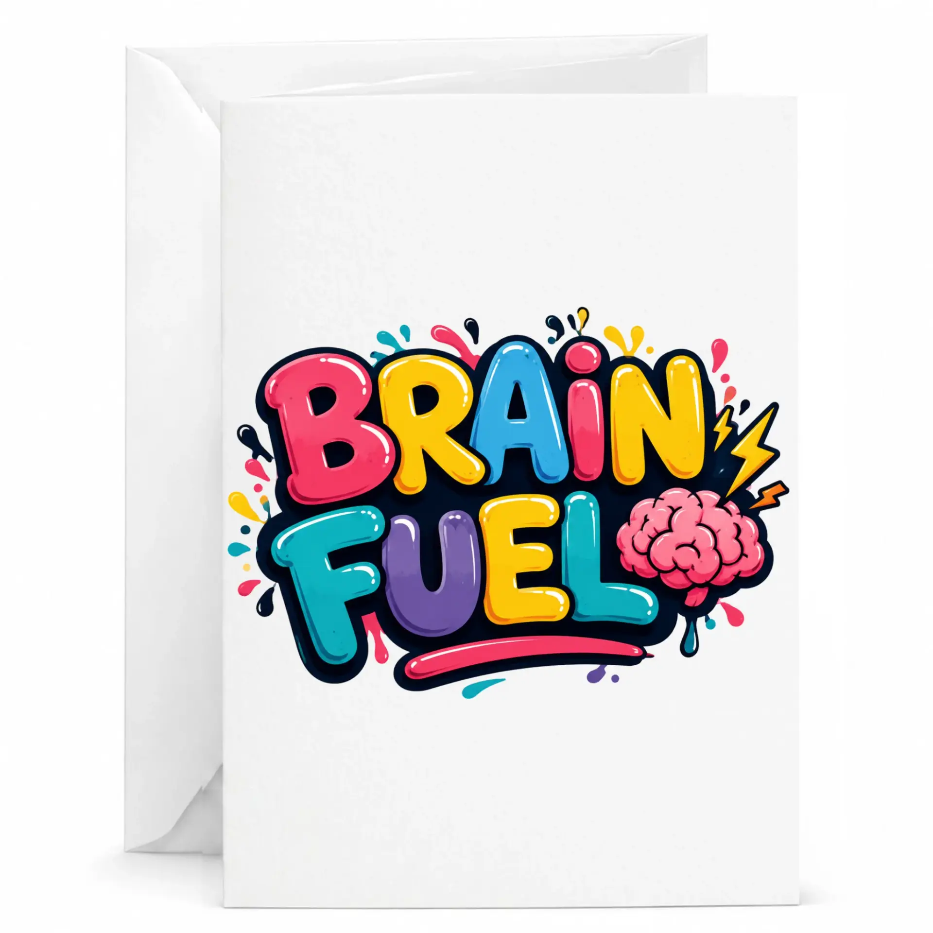 Funny Brain Fuel Greeting Card for Academic Achievement and Encouragement with Matching White Envelope Included