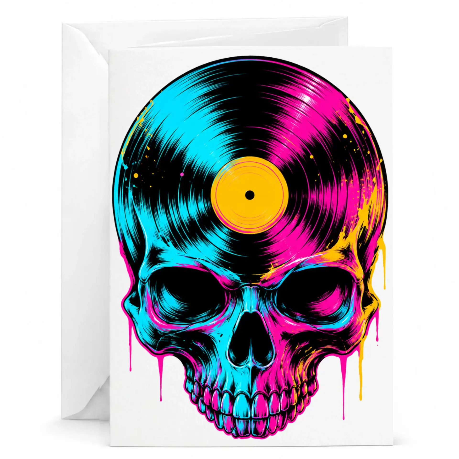 Greeting Card Vinyl Record Skull Artwork Musical Aesthetic Design for Music Lovers and Collectors