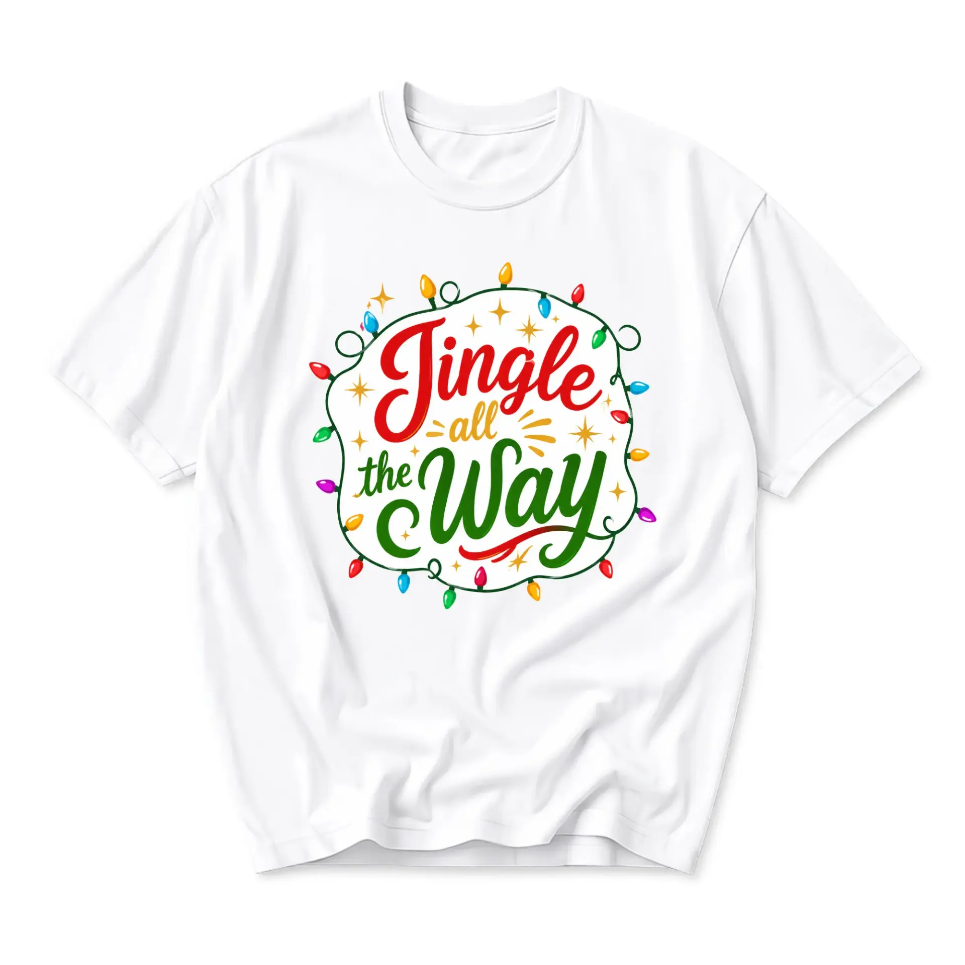 Funny Shirt Jingle All the Way Graphic Tee Unisex Holiday Season Casual Cotton Blend Crew Neck Apparel White