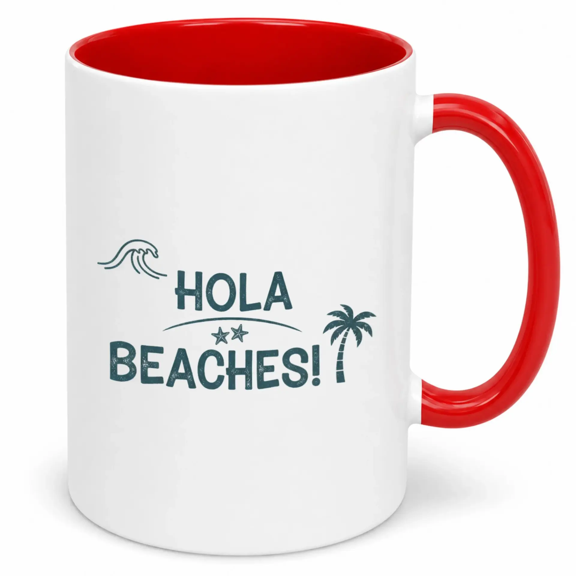 Funny Coffee Mug with Hola Beaches Tropical Vacation Design Humorous Beach Themed Ceramic Cup for Travel Enthusiasts 11oz or 15oz