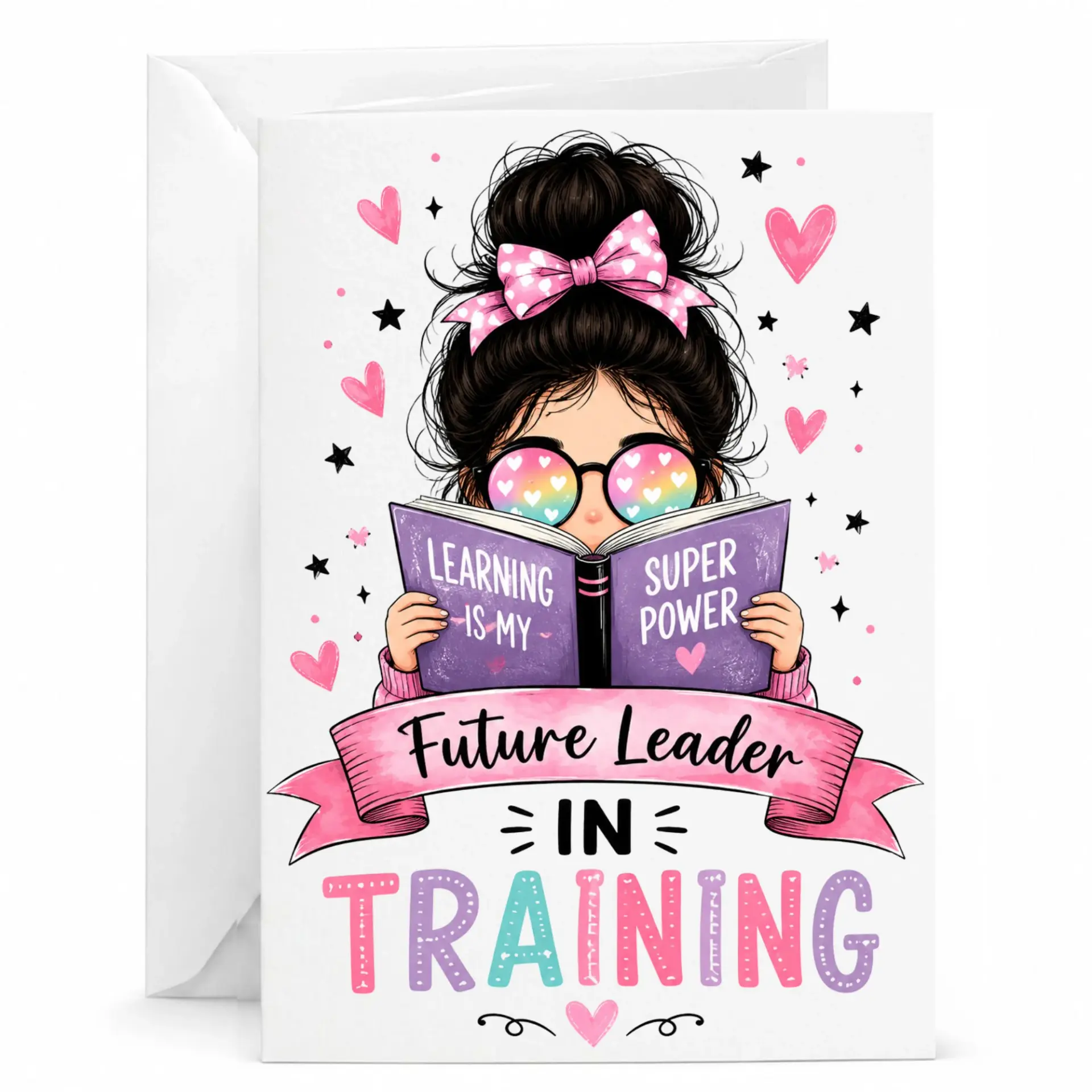 Greeting Card Future in with Girl Reading Book Illustration for Encouragement and