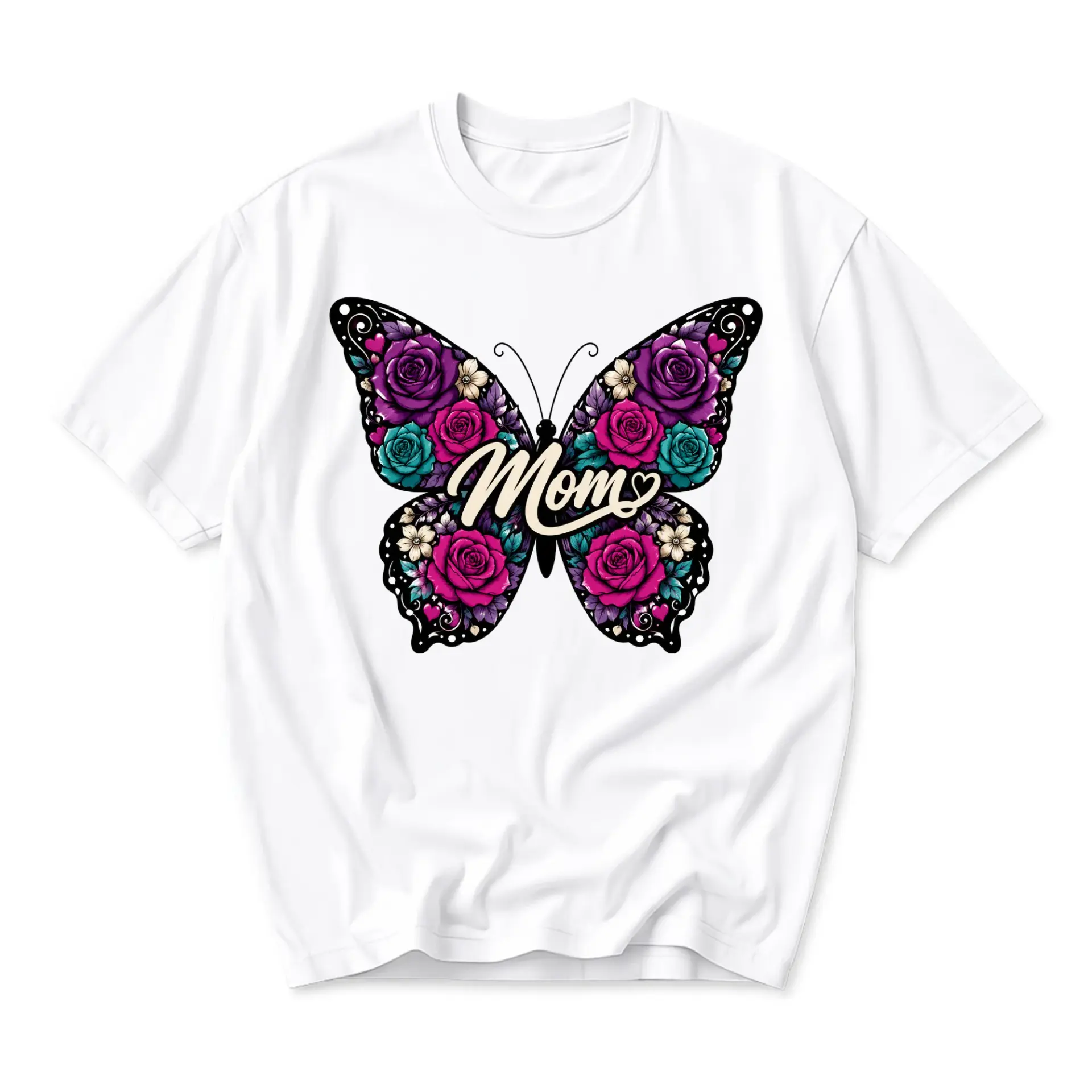 Graphic Tee Mom Floral Butterfly Design Unisex Crew Neck Short Sleeve Cotton Casual Everyday Comfort Apparel Shirt