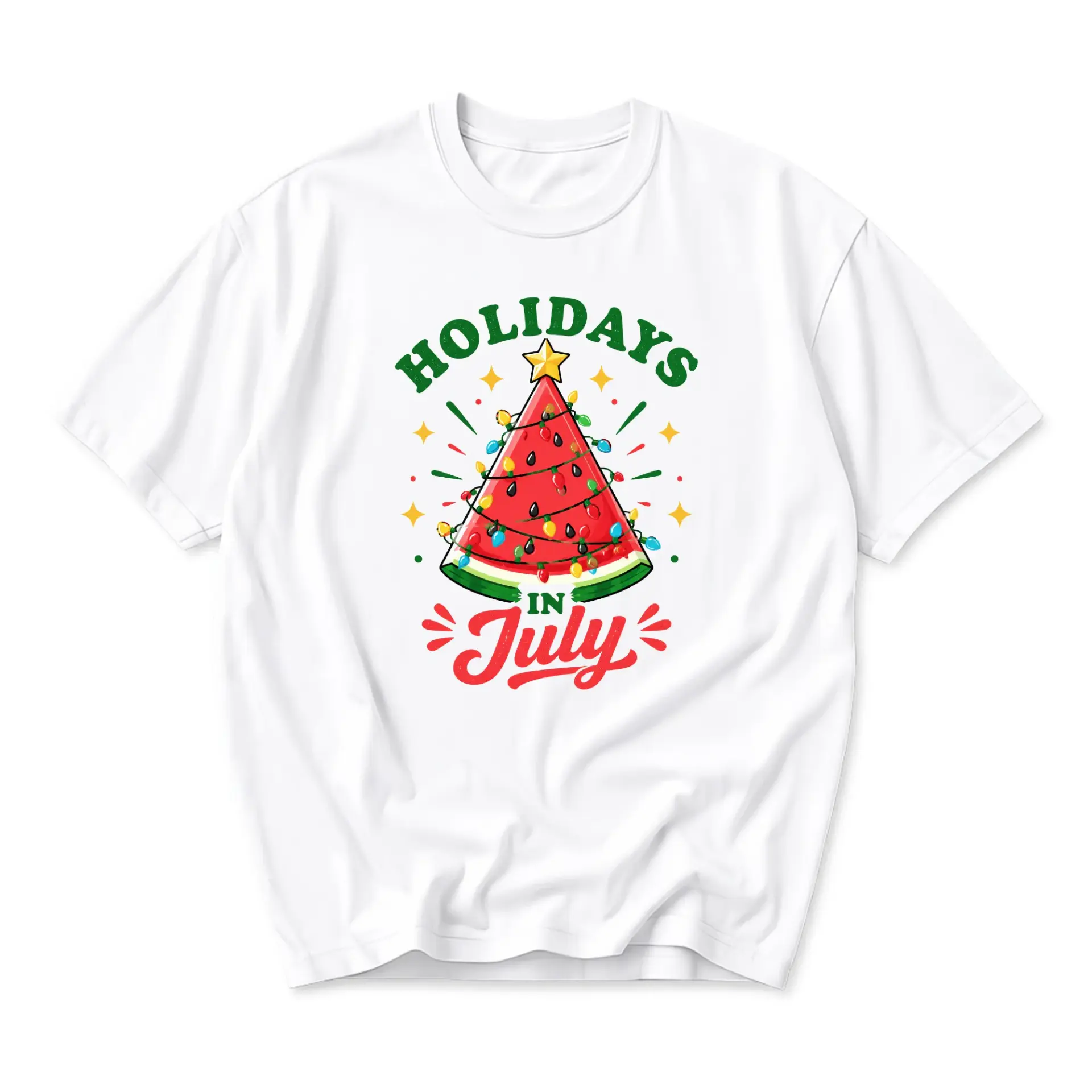Graphic Tee Holidays in July Watermelon Tree Unisex Short Sleeve Casual Crew Neck Soft Cotton Blend Summer Shirt