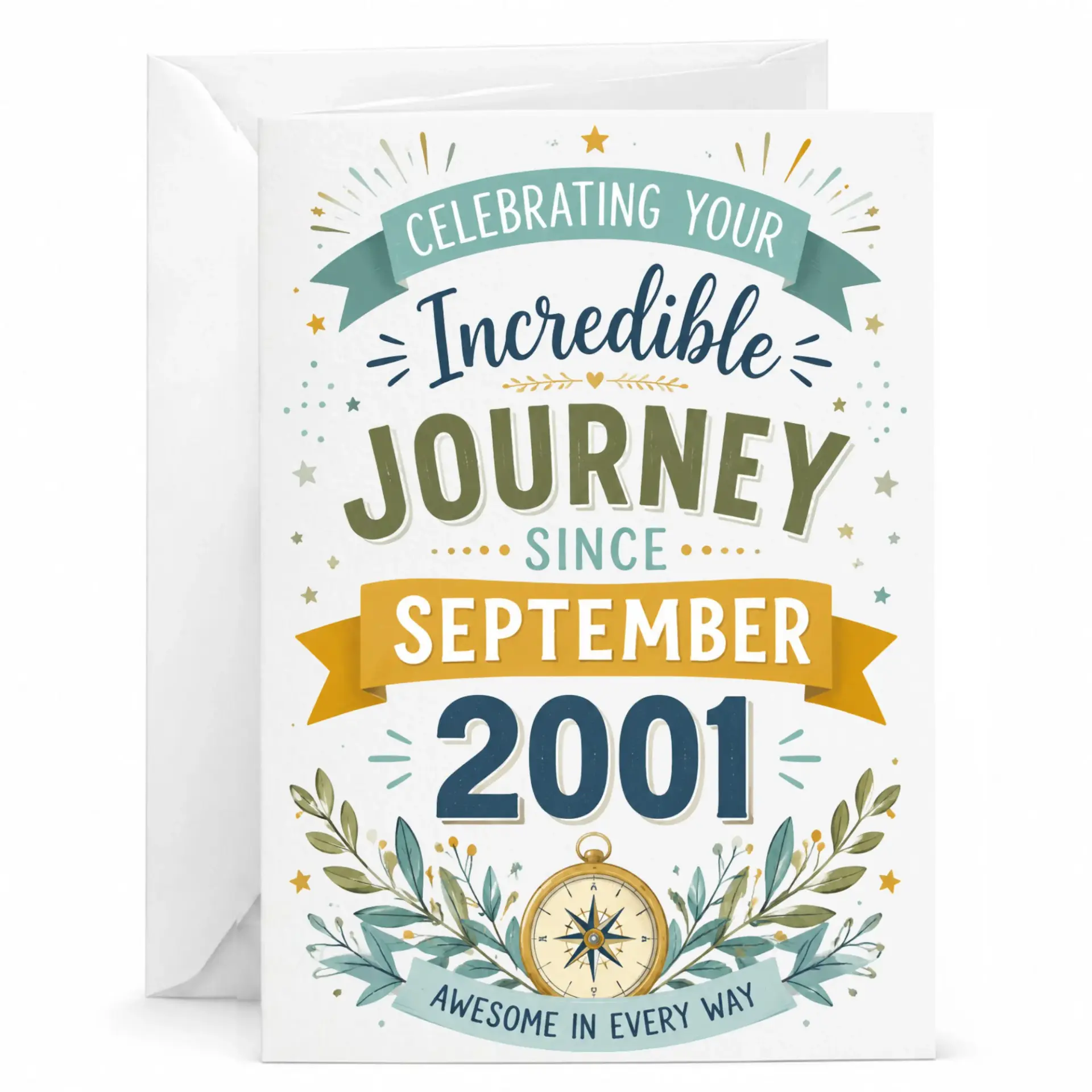 Greeting Card Celebrating Your Incredible Journey Since September 2001 Vintage Compass Milestone Anniversary Card