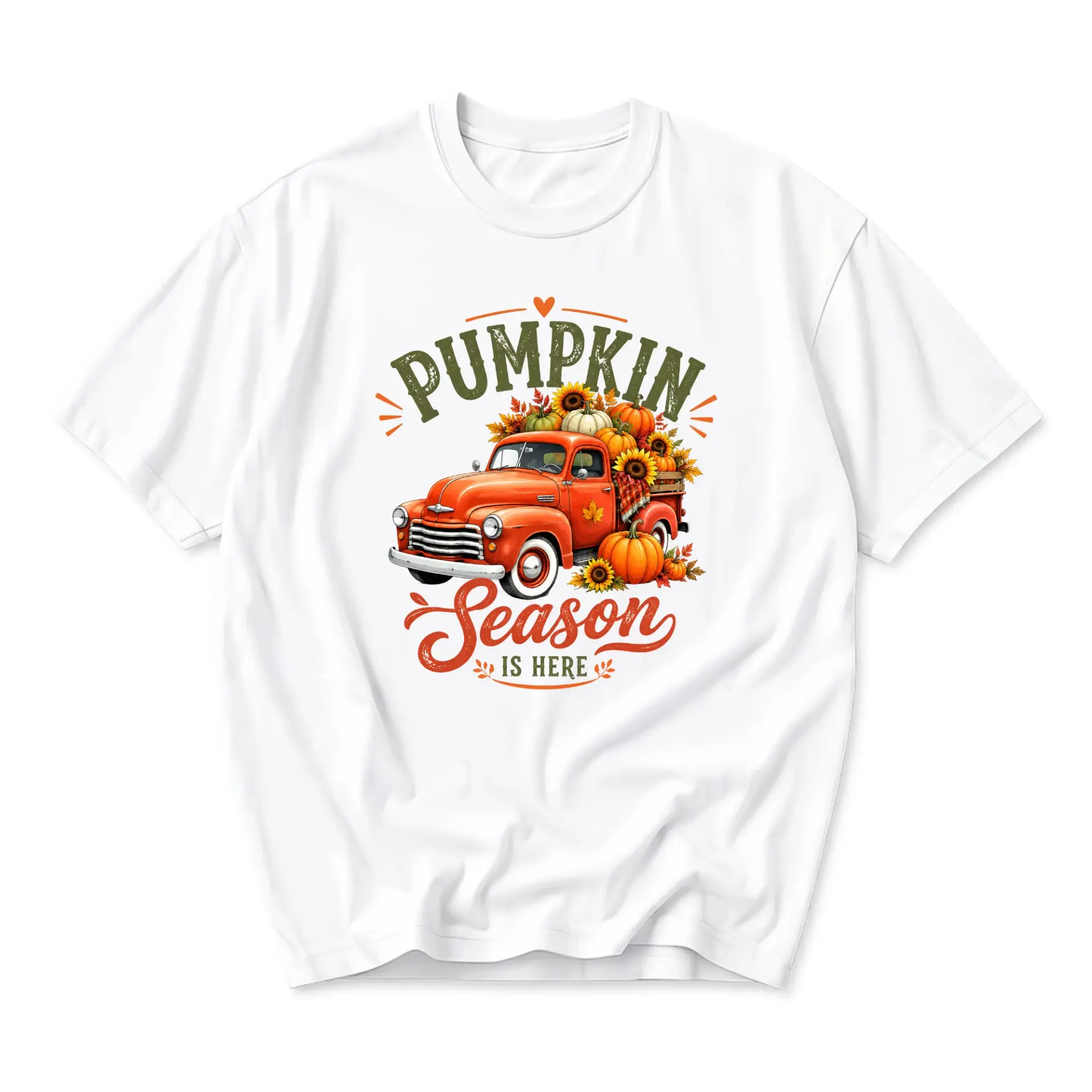 Graphic Tee Pumpkin Season Is Here Autumn Harvest Vintage Truck Print Unisex Crew Neck Casual Cotton Blend Short Sleeve