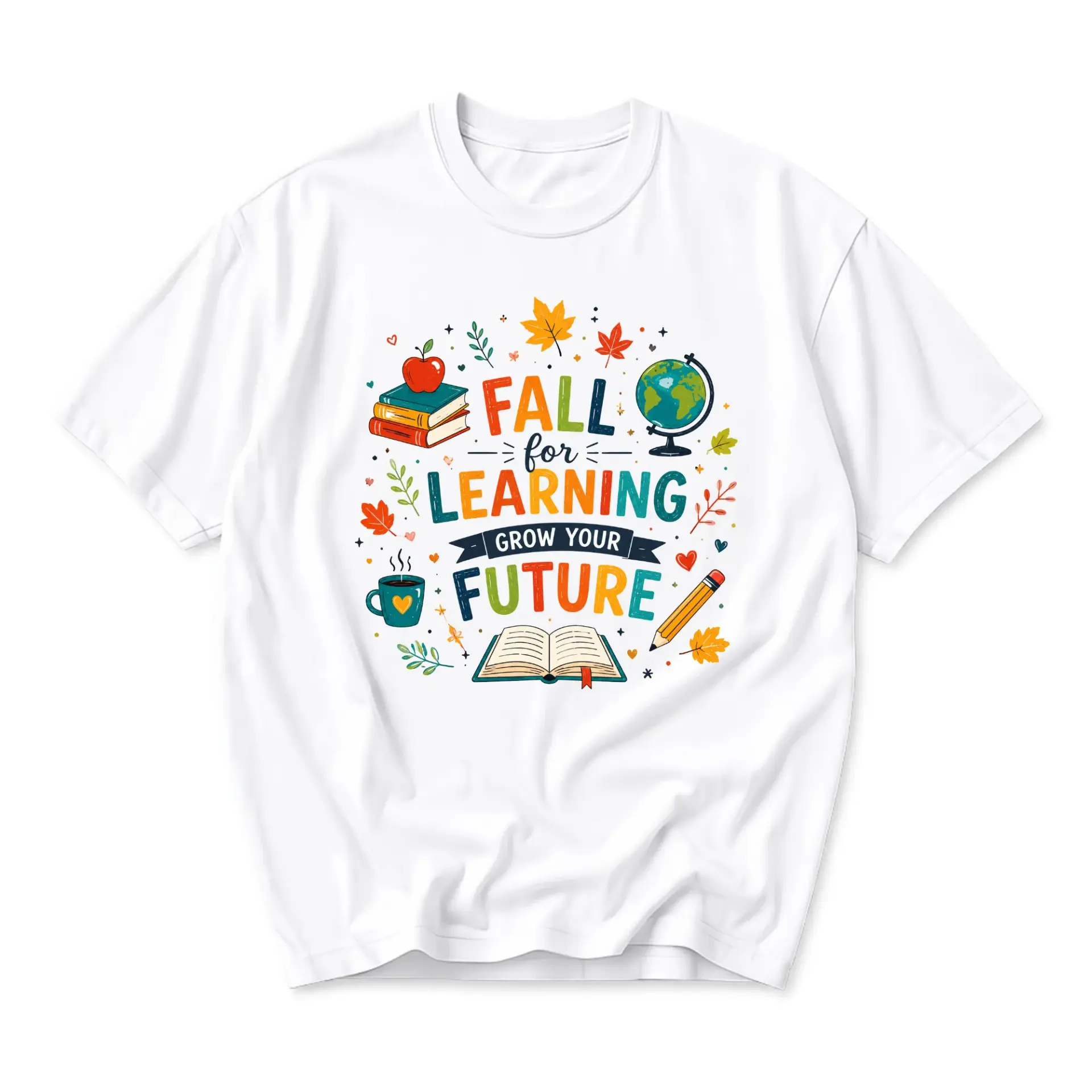Graphic Tee Fall for Learning Grow Your Future Unisex Crew Neck Casual Everyday Short Sleeve Cotton Blend T-Shirt