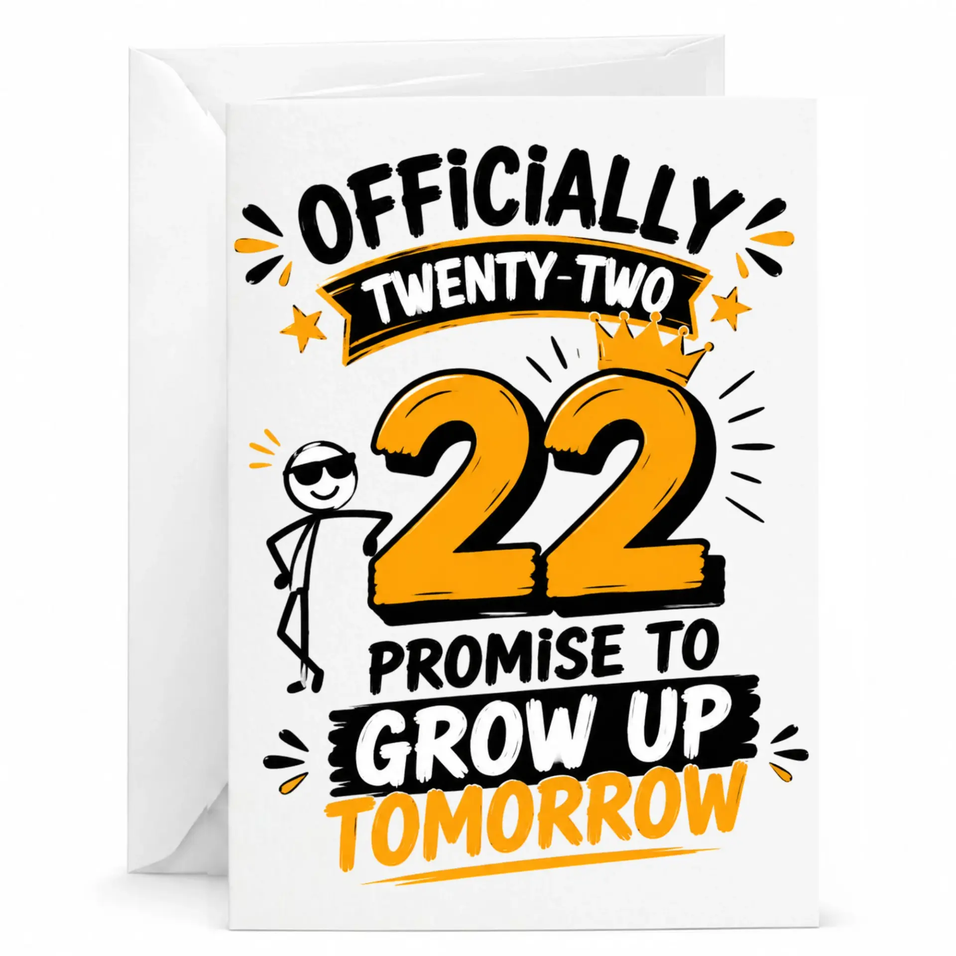 Funny Birthday Card Officially Twenty-Two Promise to Grow up Tomorrow Humorous Greeting for Twenty-Second Birthday