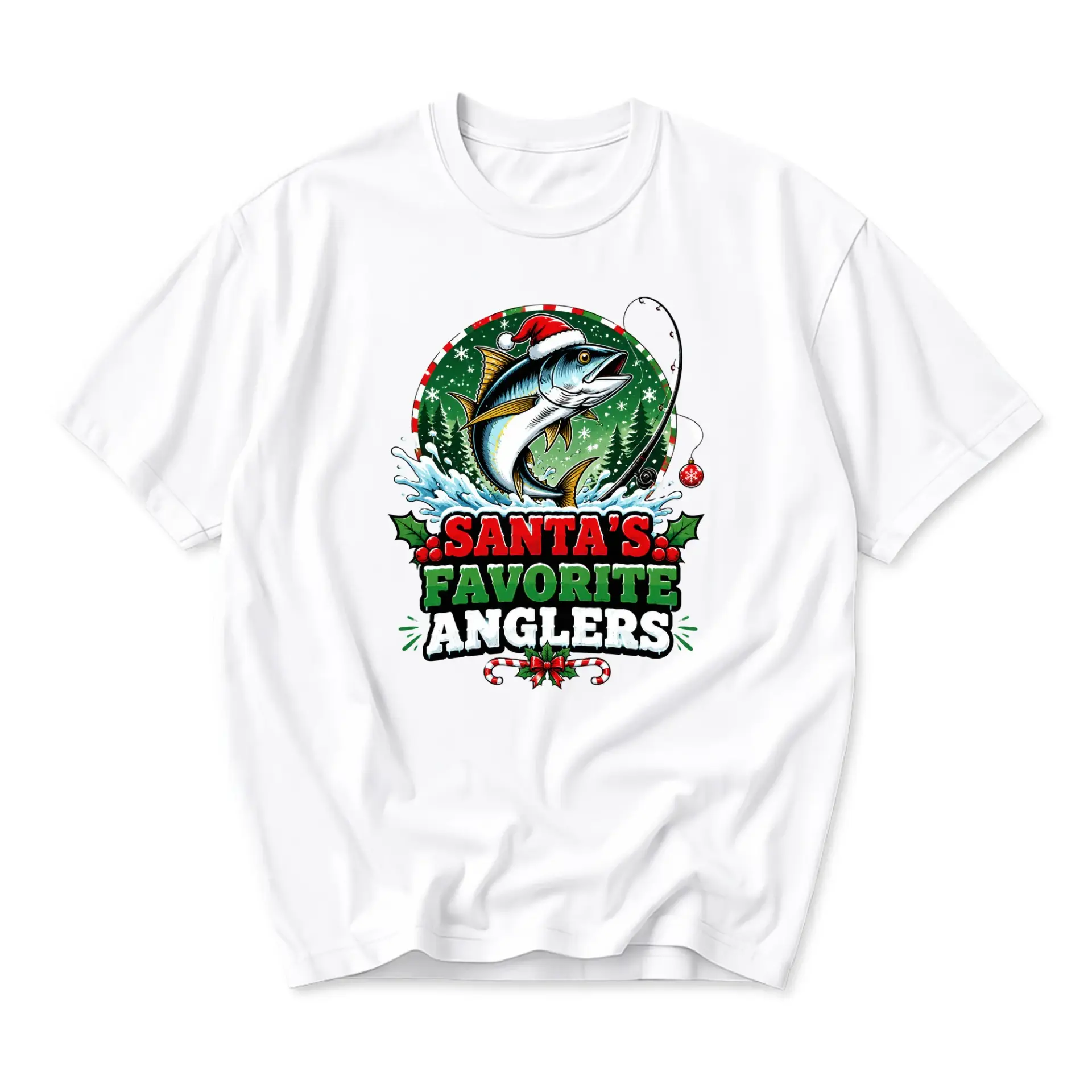 Graphic Tee Santa's Favorite Anglers Fishing Holiday Shirt Unisex Cotton Casual Apparel for Outdoor Hobby Enthusiasts
