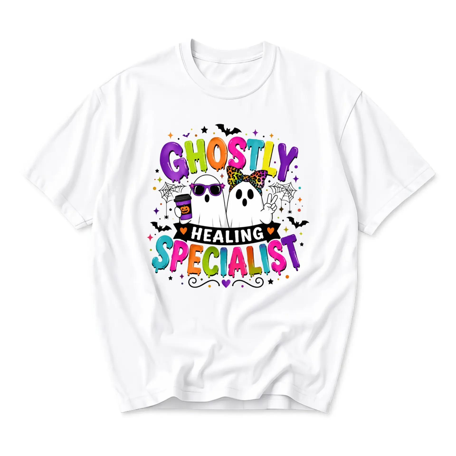 Funny Shirt Ghostly Healing Specialist Graphic Tee Unisex Casual Apparel for Medical Professionals and Ghost Fans
