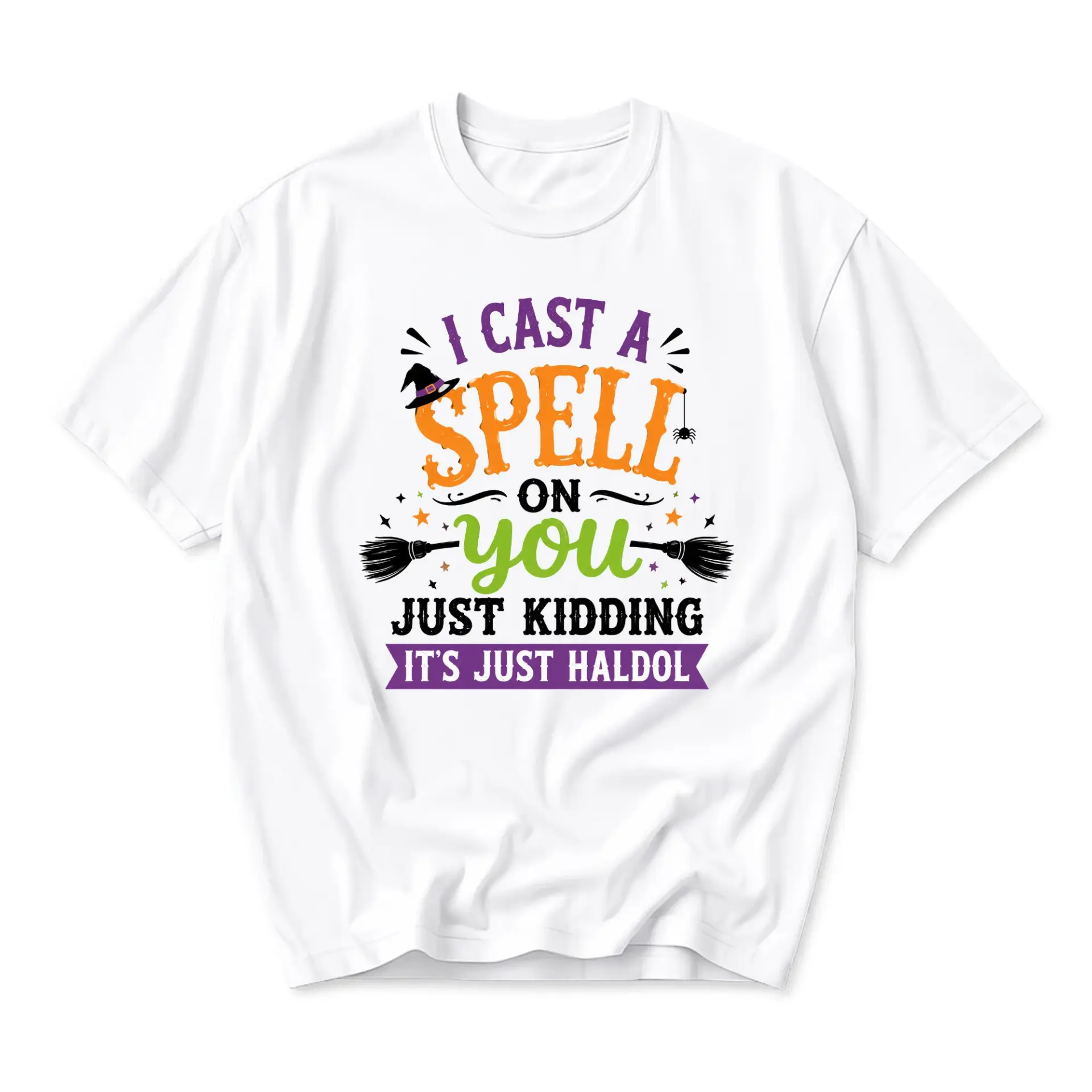 Funny Shirt I Cast a Spell on You Graphic Tee Unisex Casual Crew Neck Comfortable Soft Cotton Blend Apparel for Adults