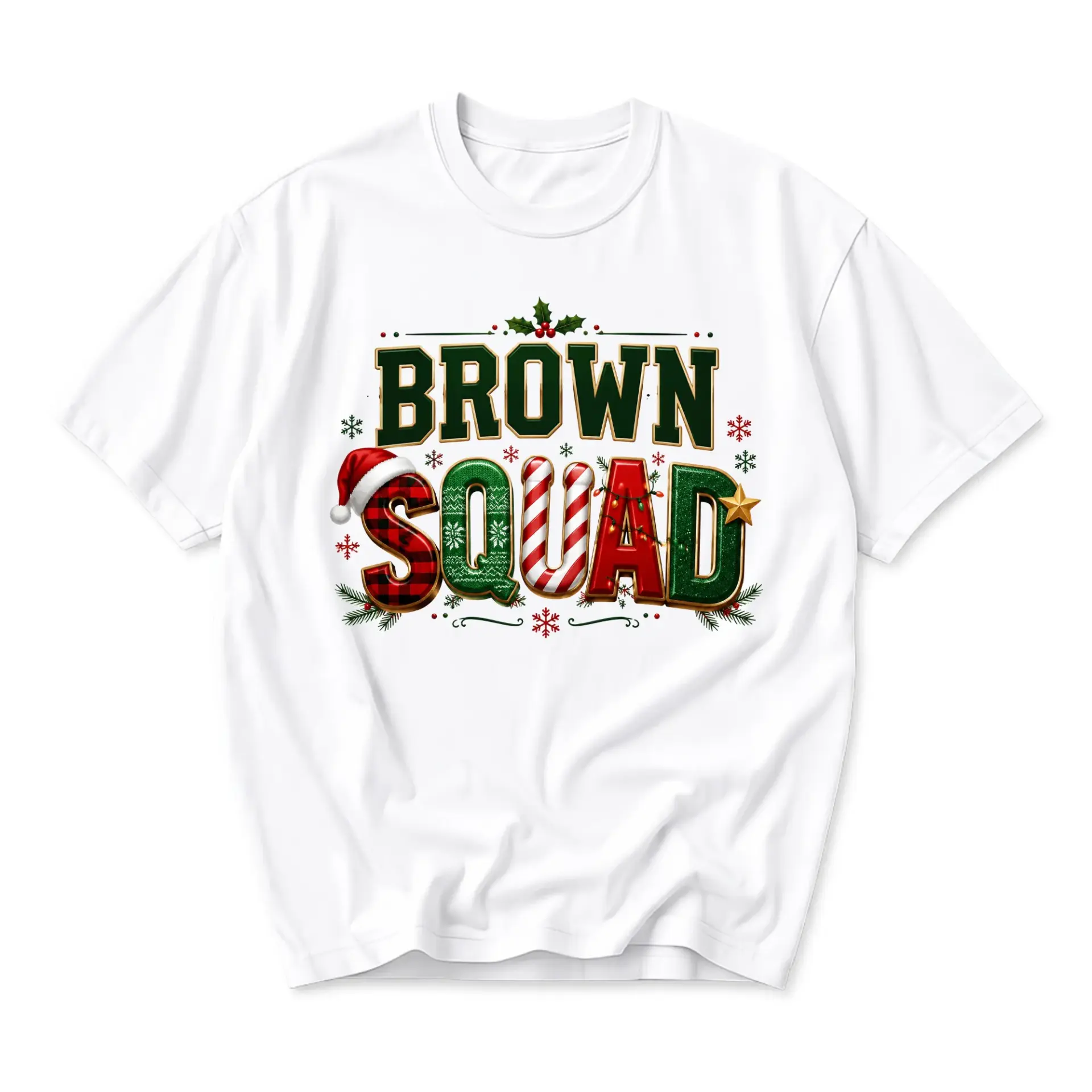 Graphic Tee Brown Squad Christmas Holiday Unisex Crew Neck Casual Everyday Short Sleeve Cotton Blend T-Shirt Top