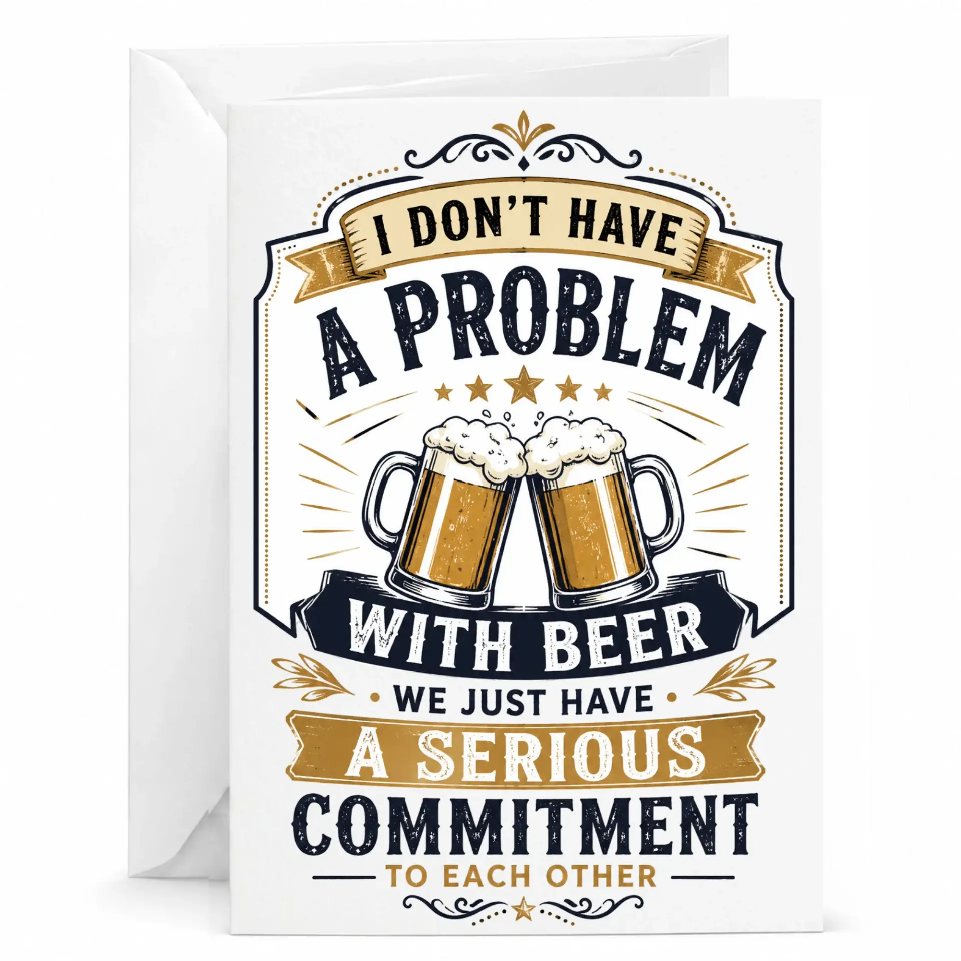 Funny Beer Greeting Card I Don't Have a Problem with Commitment Humor Birthday Anniversary Note