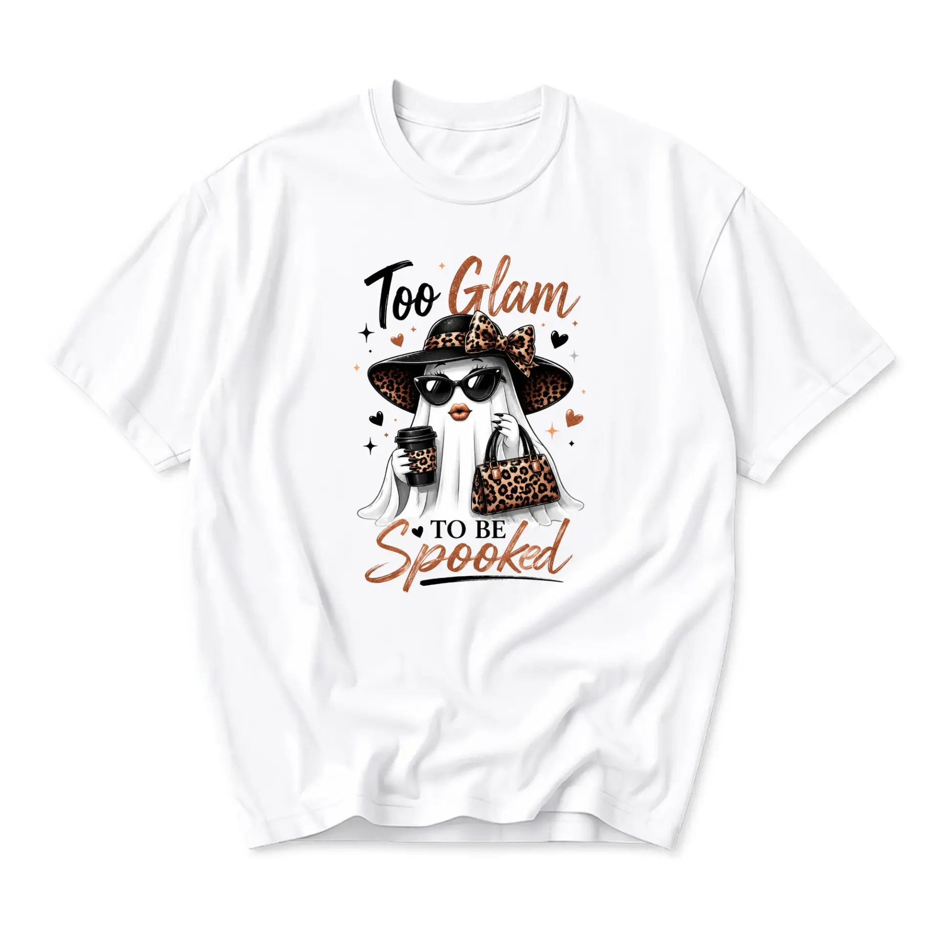 Funny Shirt Too Glam to Be Spooked Graphic Tee Casual Cotton Unisex Crew Neck Holiday Fashion Top for Every Day Wear