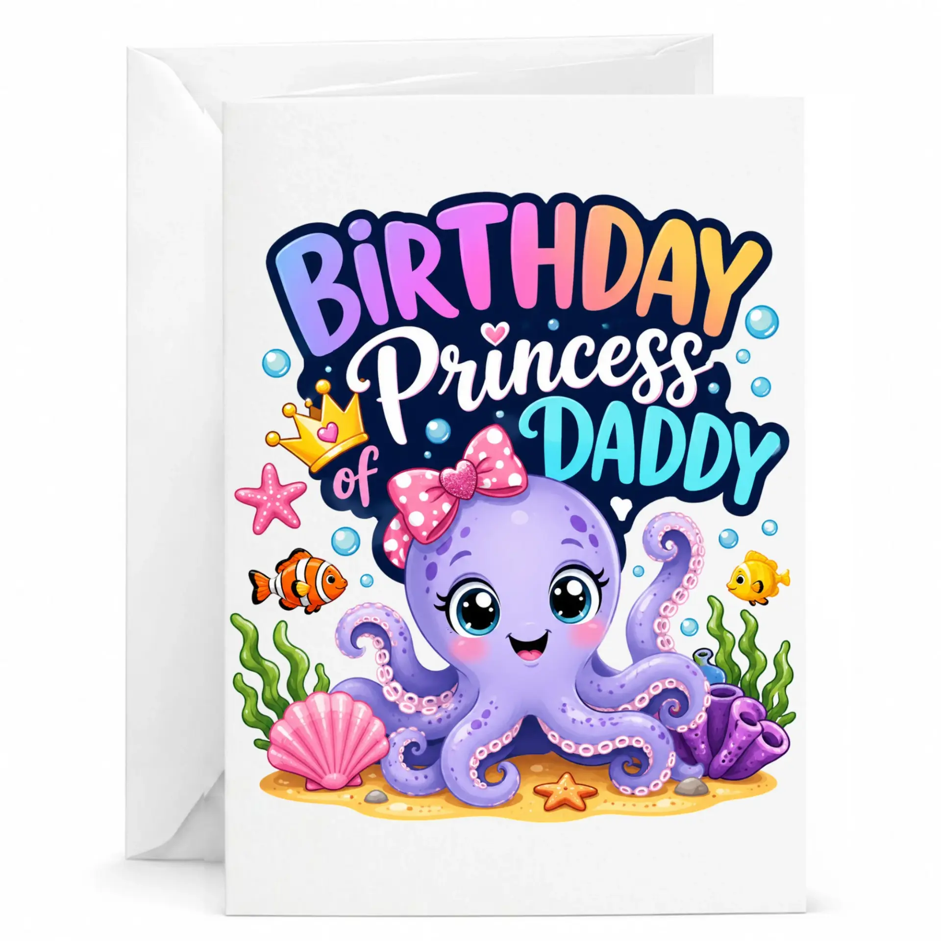 Birthday Card for Daughter from Dad Featuring Cute Purple Illustration with and Polka Dot Bow