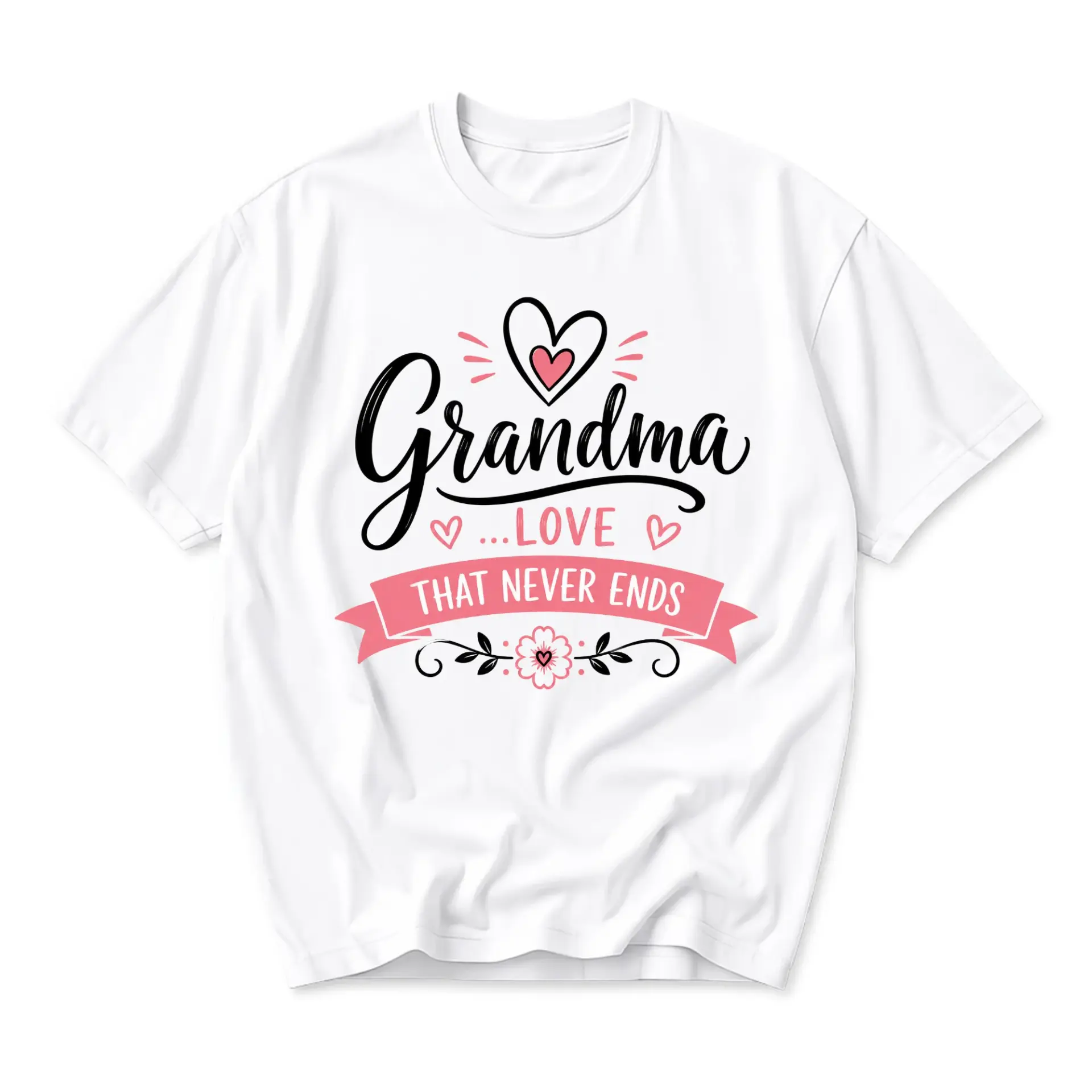 Graphic Tee Grandma Love That Never Ends Heart Floral Print Unisex Short Sleeve Crew Neck Casual Cotton Blend Shirt