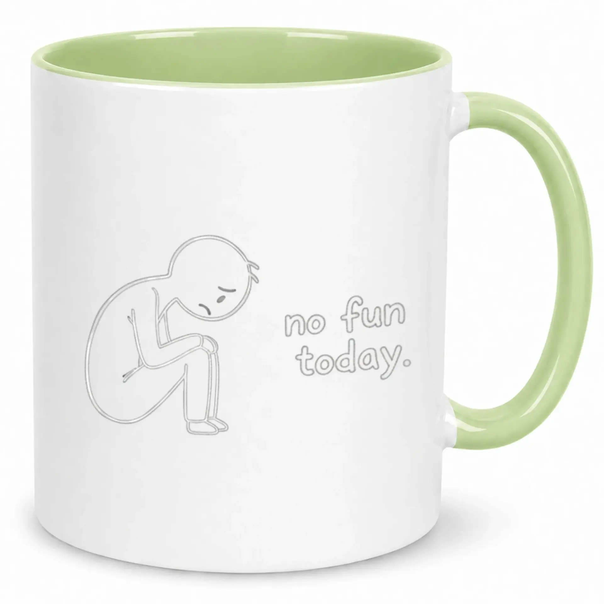 Funny Coffee Mug with "no Fun Today" Sad Stick Figure Design Two-Tone Ceramic Beverage Cup for Office and Home Use