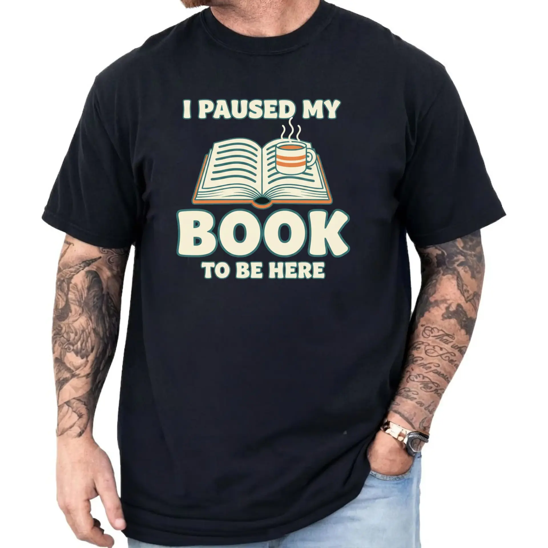Funny Graphic Shirt I Paused My Book to Be Here Unisex Short Sleeve Crew Neck Reader Apparel Casual Reading Gift