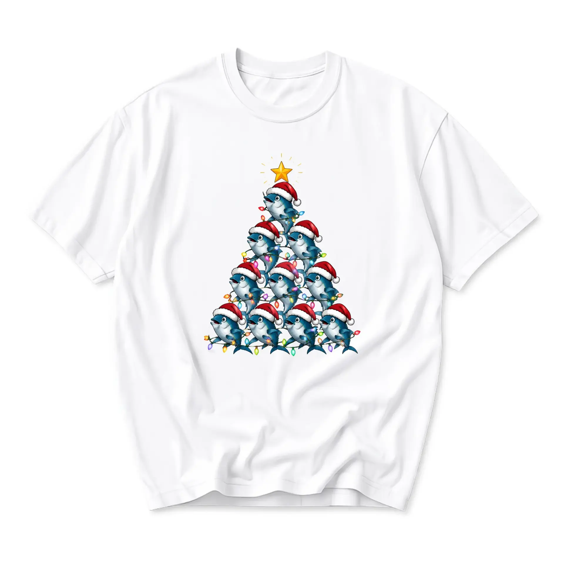 Funny Shirt Christmas Tree Made of Graphic Tee Unisex Crew Neck Casual Wear Soft Cotton Blend Holiday Apparel