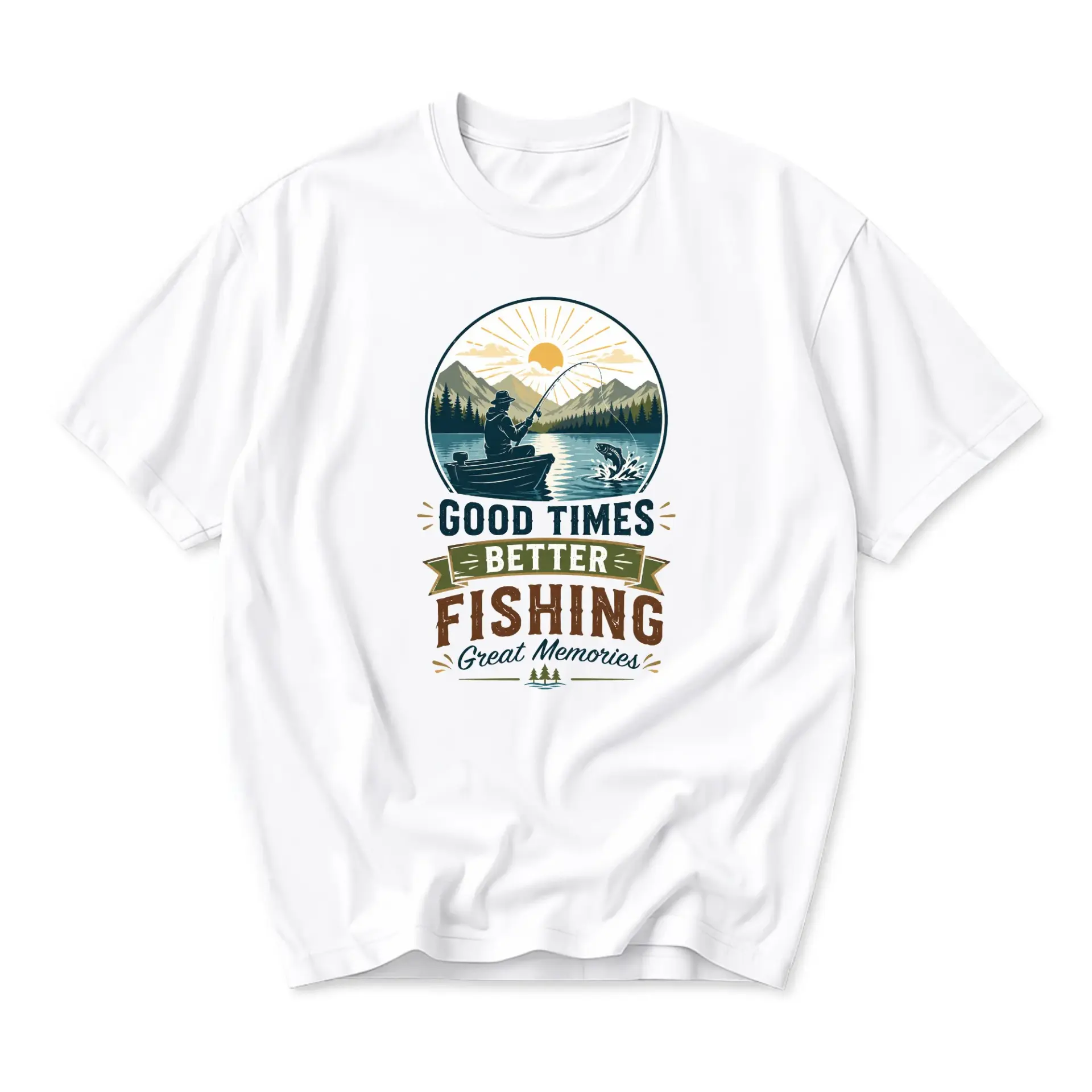 Graphic Tee Good Times Better Fishing Great Memories Outdoor Adventure Apparel Unisex Crew Neck Short Sleeve Shirt