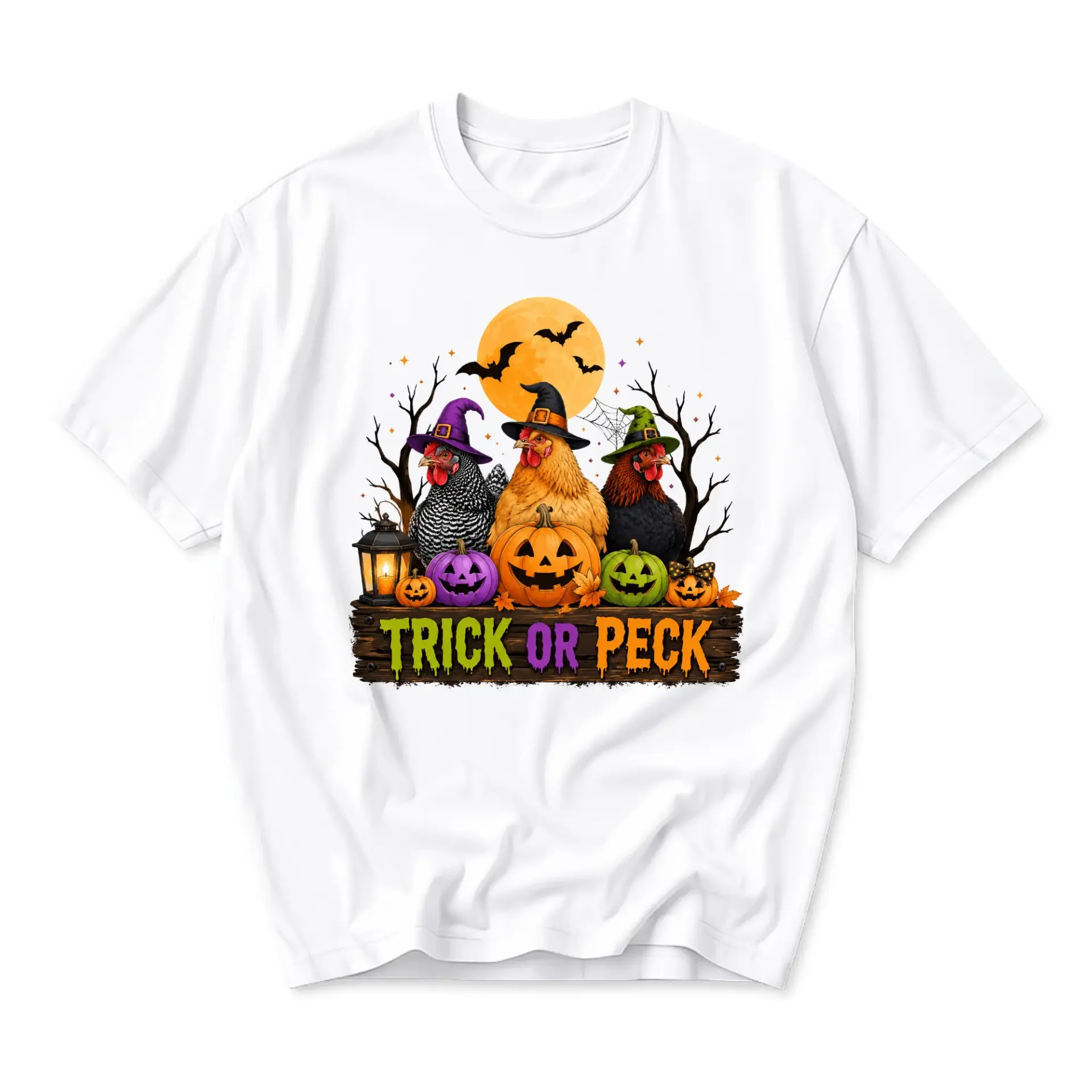 Funny Shirt Trick or Peck Halloween Graphic Tee Unisex Crew Neck Short Sleeve Casual Cotton Blend Top for Holiday