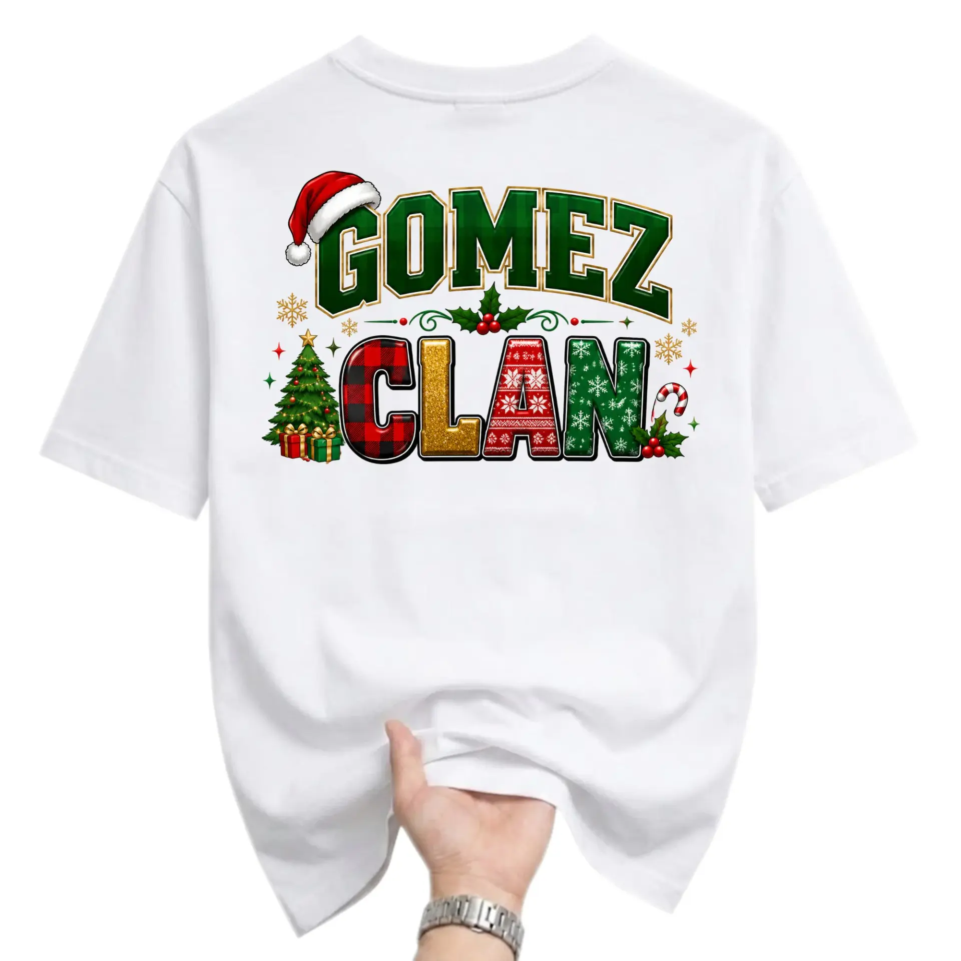 Graphic Tee Holiday Season Custom Family Name Shirt Personalized Christmas Apparel for Casual Wear and Festive Parties