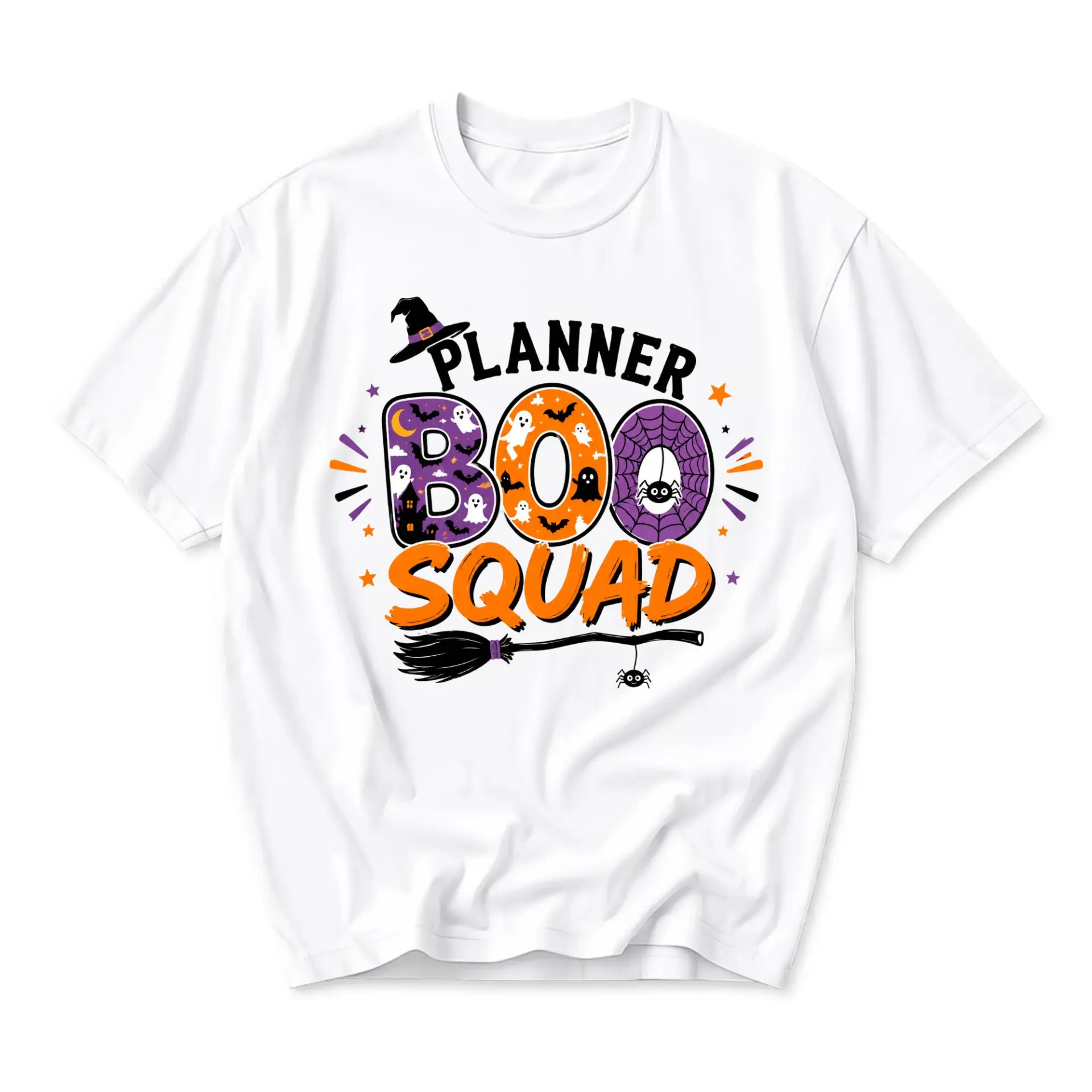Funny Shirt Planner Boo Squad Halloween Graphic Tee Unisex Crew Neck Short Sleeve Casual Cotton Blend Apparel
