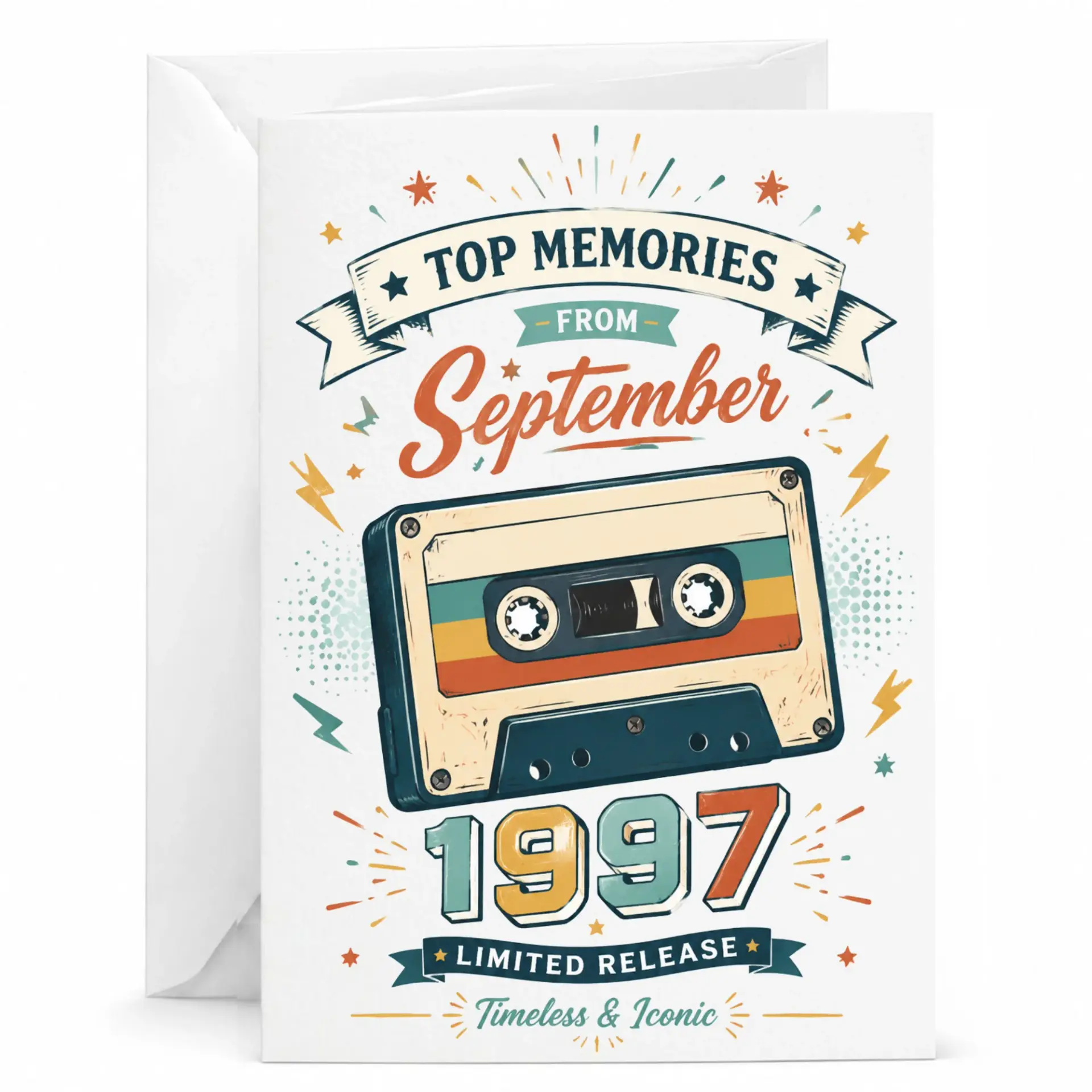 Birthday Greeting Card Top Memories from September 1997 Vintage Cassette Tape Theme Retro Nostalgic Gift Card