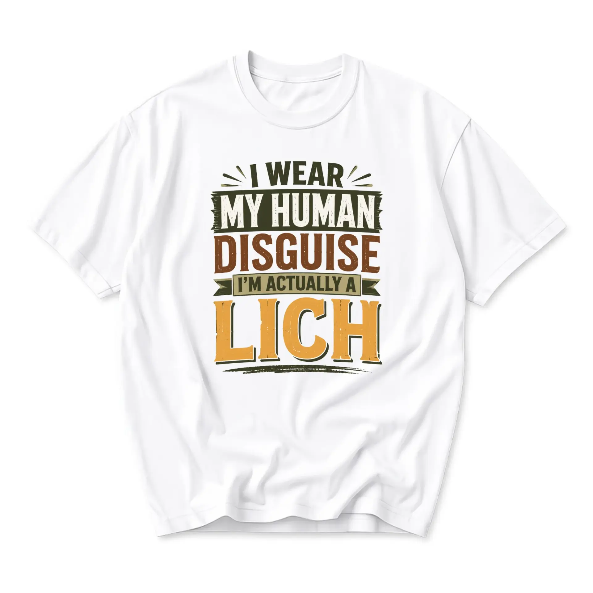 Funny Shirt I Wear My Human Disguise Im Actually a Lich Graphic Tee Unisex Crew Neck Casual Cotton Blend Short Sleeve Top