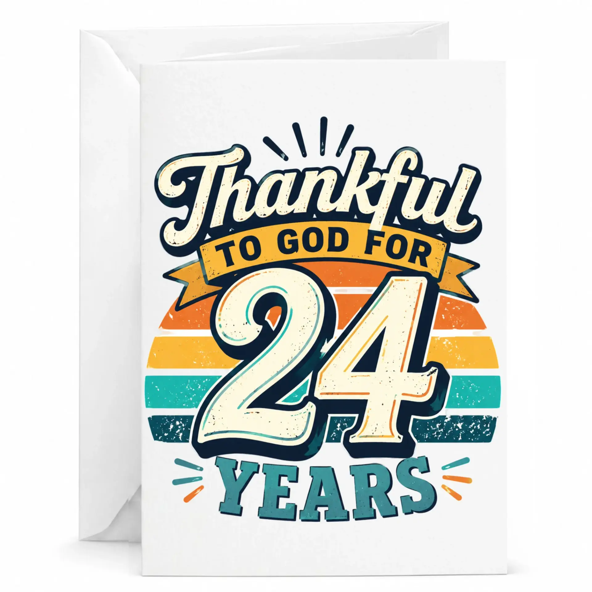 Greeting Card Thankful to God for 24 Years Vintage Style Twenty Fourth Birthday Anniversary Celebration Stationary