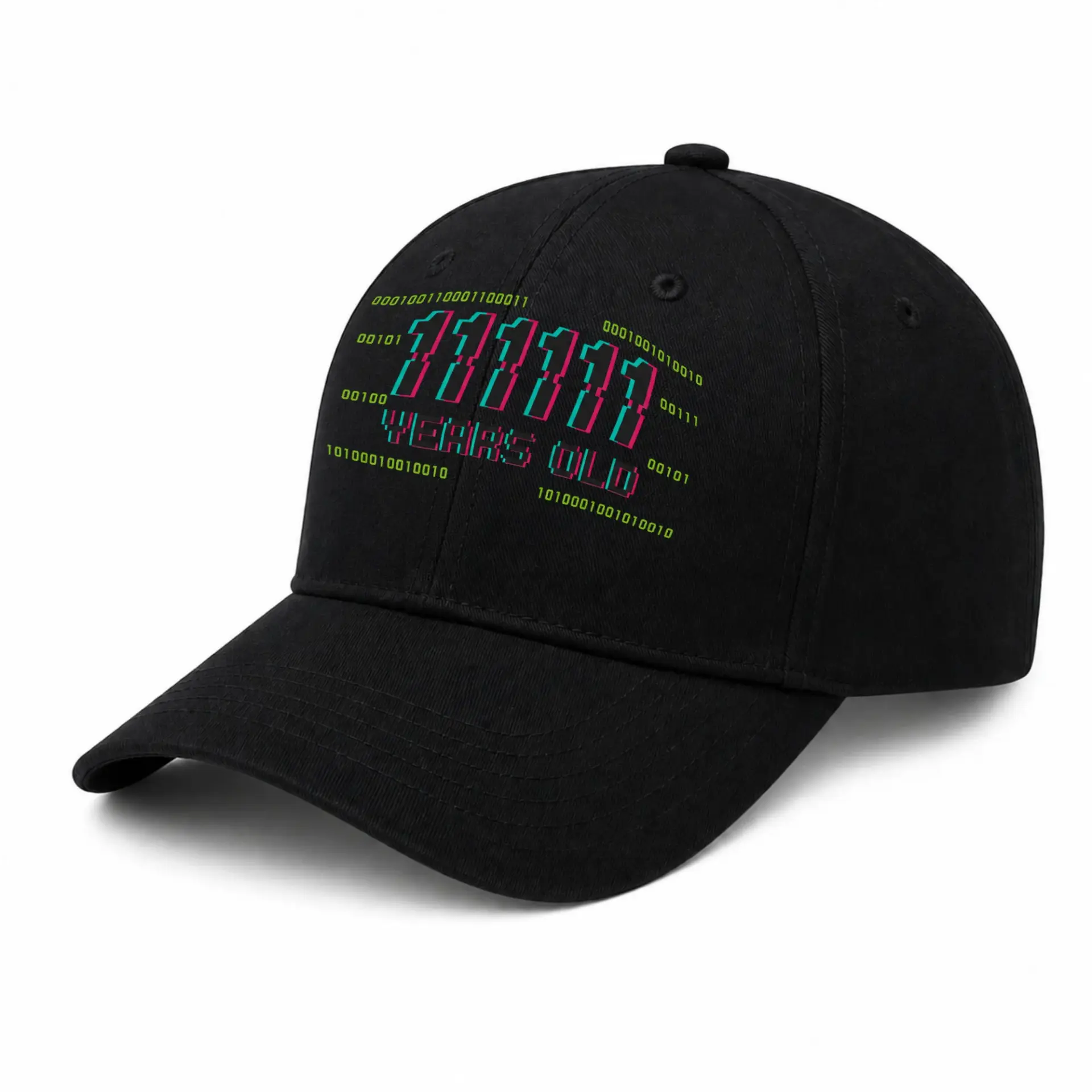 Baseball Cap Featuring Retro 63 Years Old Binary Code Glitch Style Print