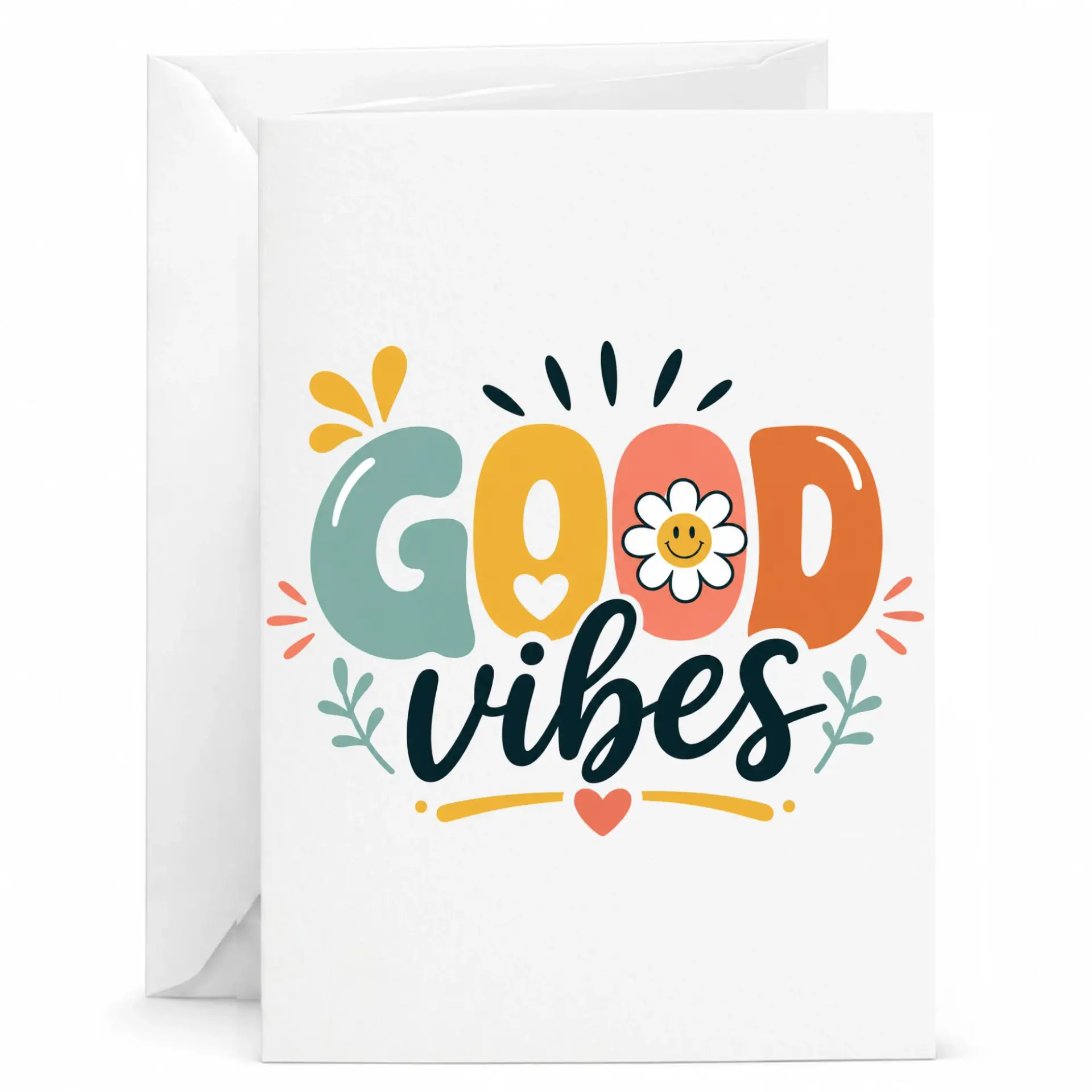 Greeting Card Retro Typography Design with Smiling Flower Illustration for Positive Messages and Notes